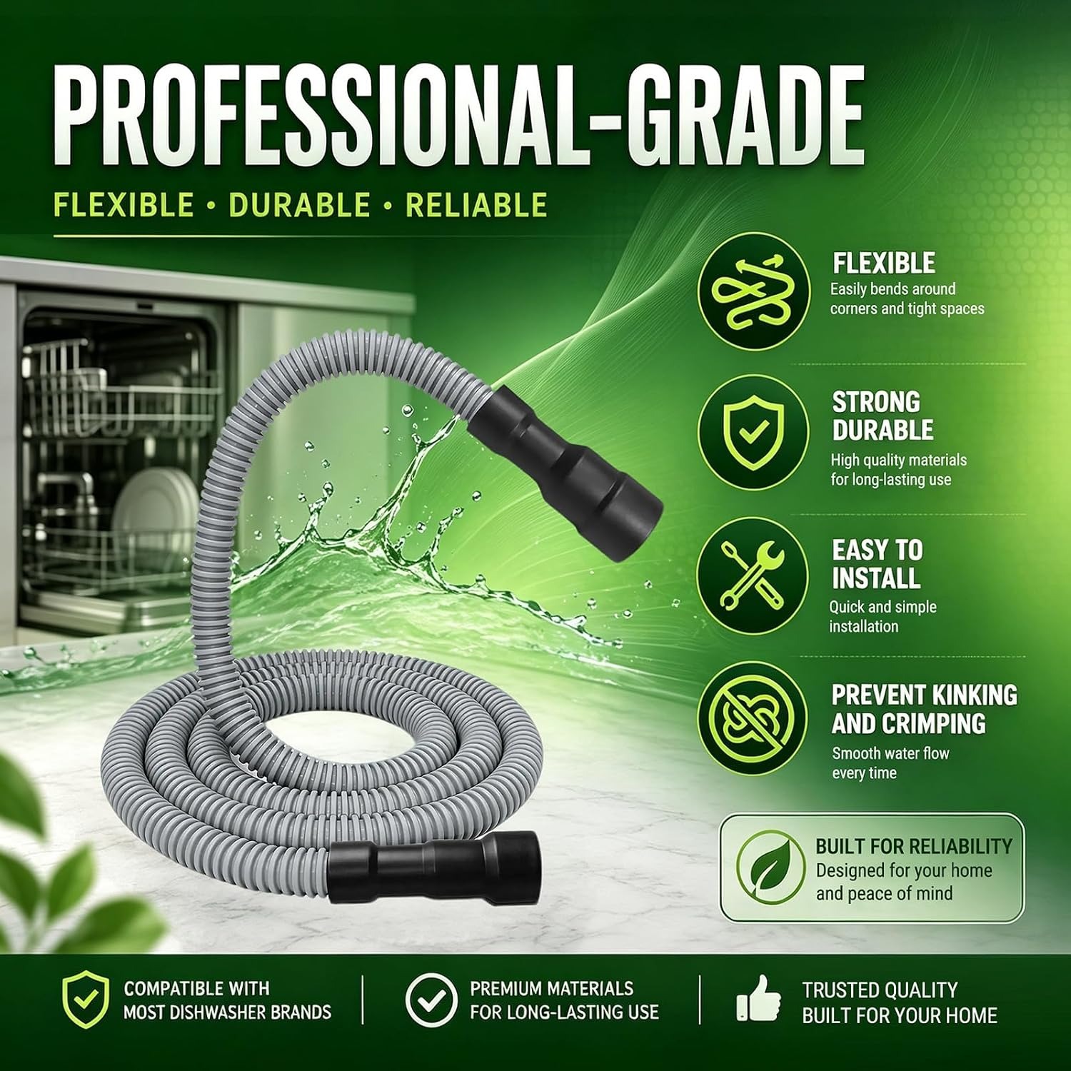 12 Ft Dishwasher Drain Hose with Trim-to-Fit Ends