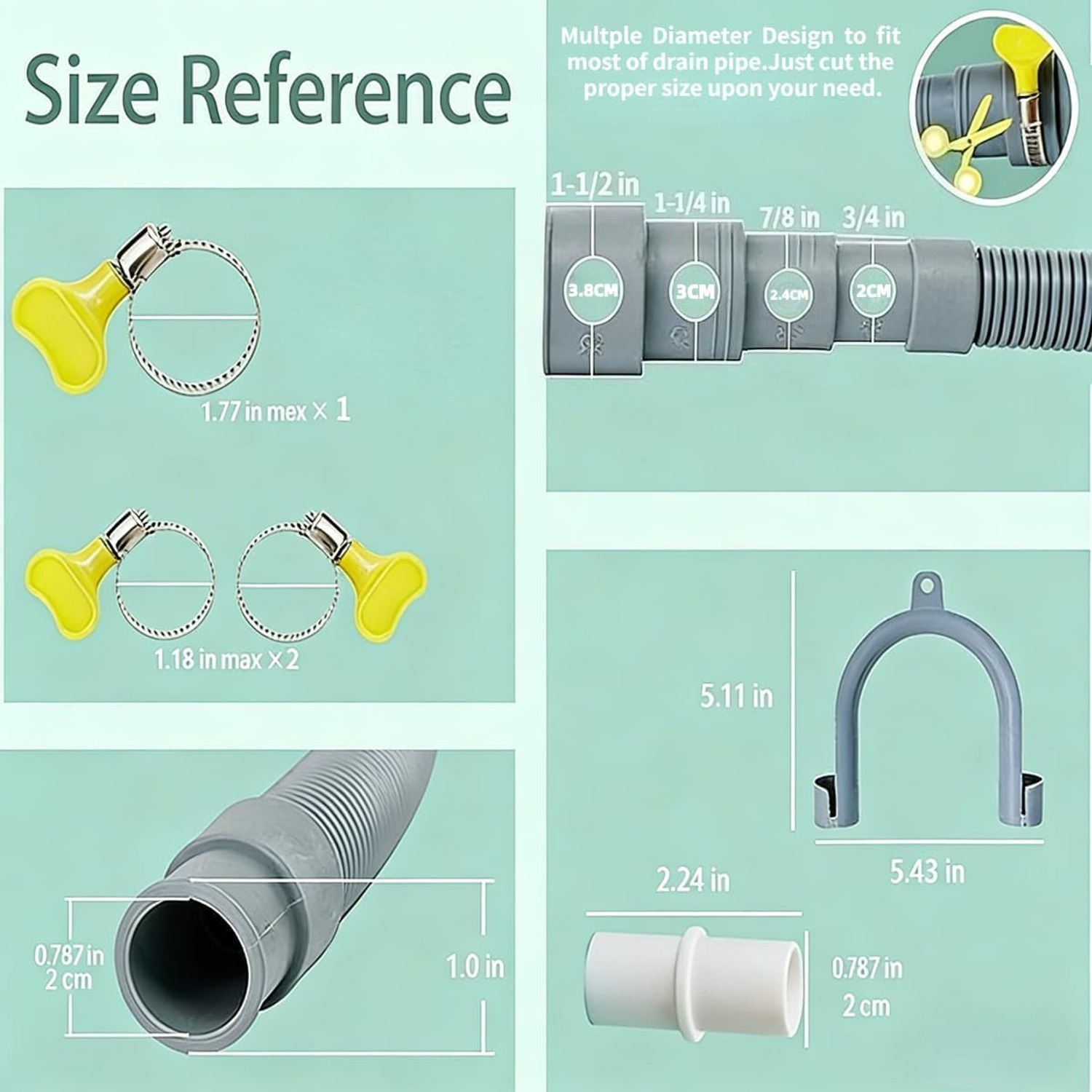 6.5 Ft Washer Drain Hose Extension Kit with Clamps and U-Bend: image 2