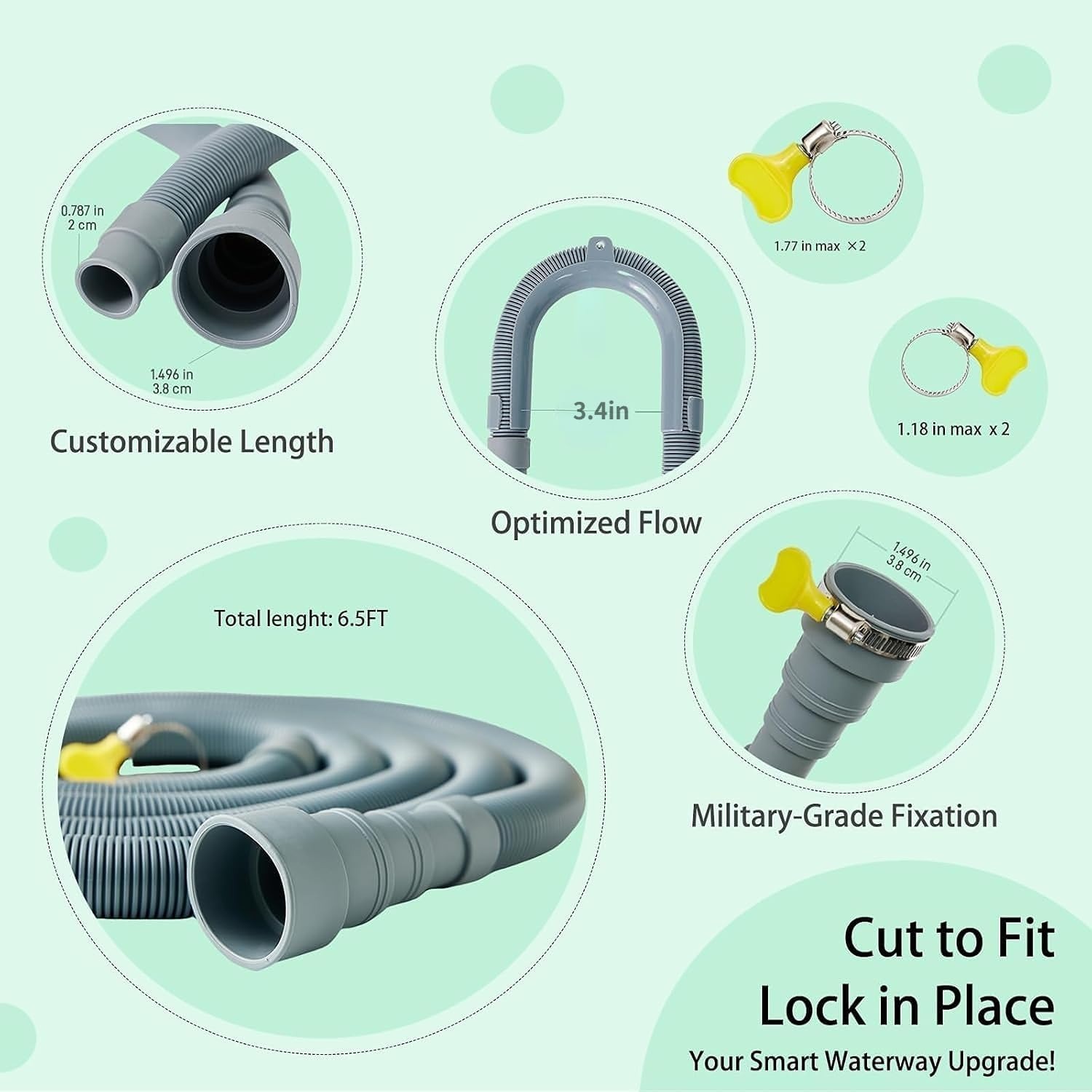 6.5 Ft Washer Drain Hose Extension Kit with Clamps and U-Bend: image 3