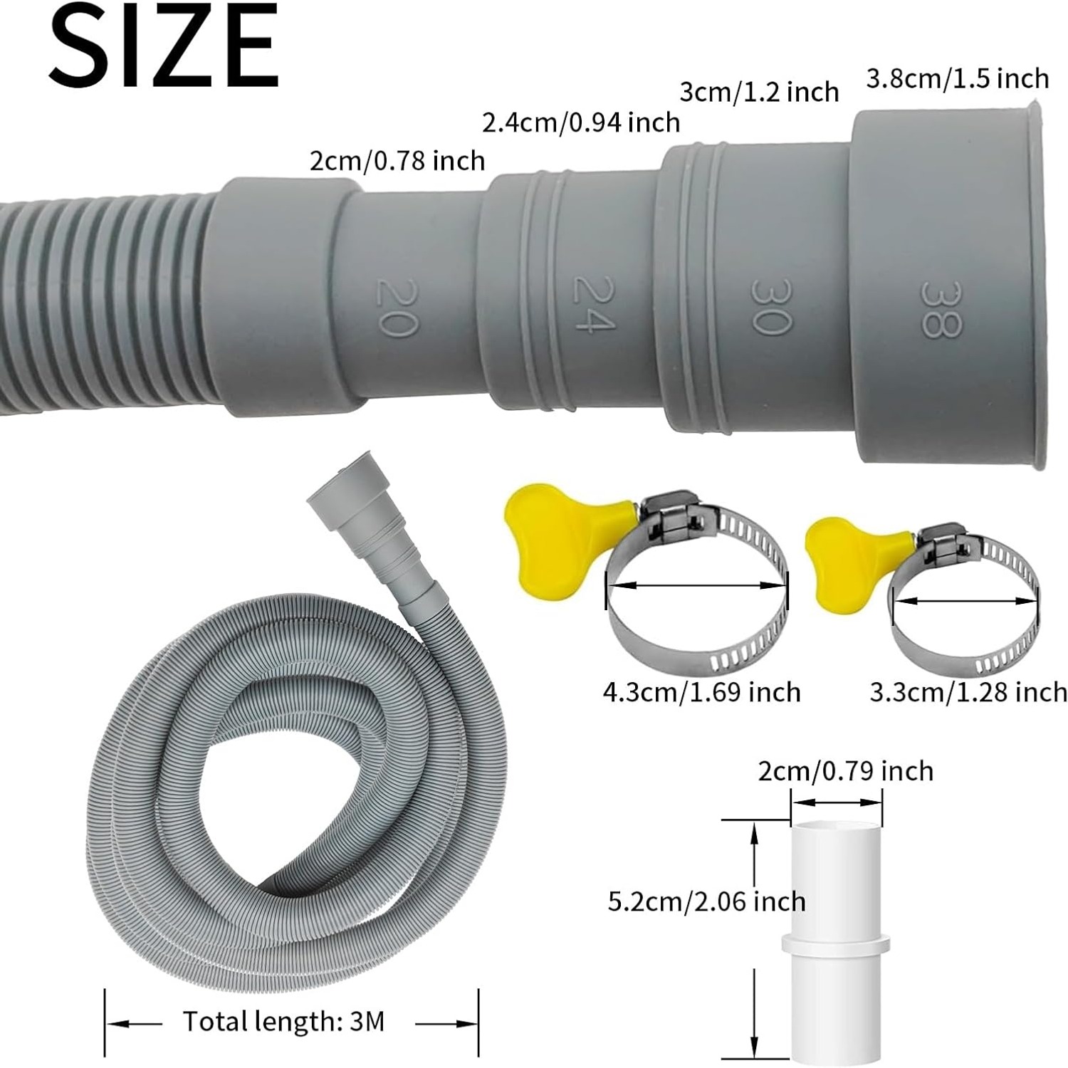 10 Ft Washer Drain Hose Extension Kit with Adapter, Clamps and U-Bend Holder: image 2