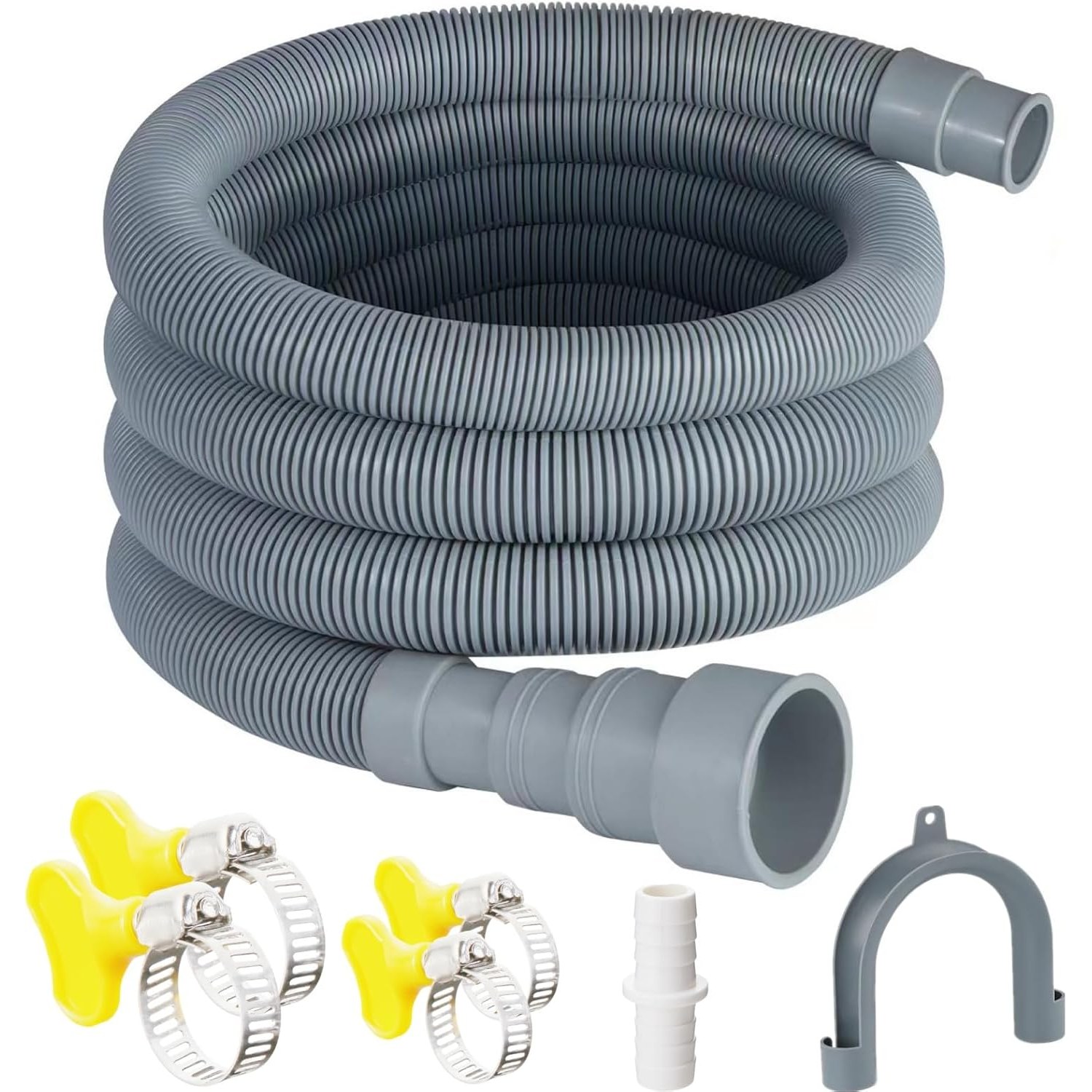 Washer Drain Hose Extension Kit, 6 ft Corrugated Hose with Clamps and U-Bend Holder