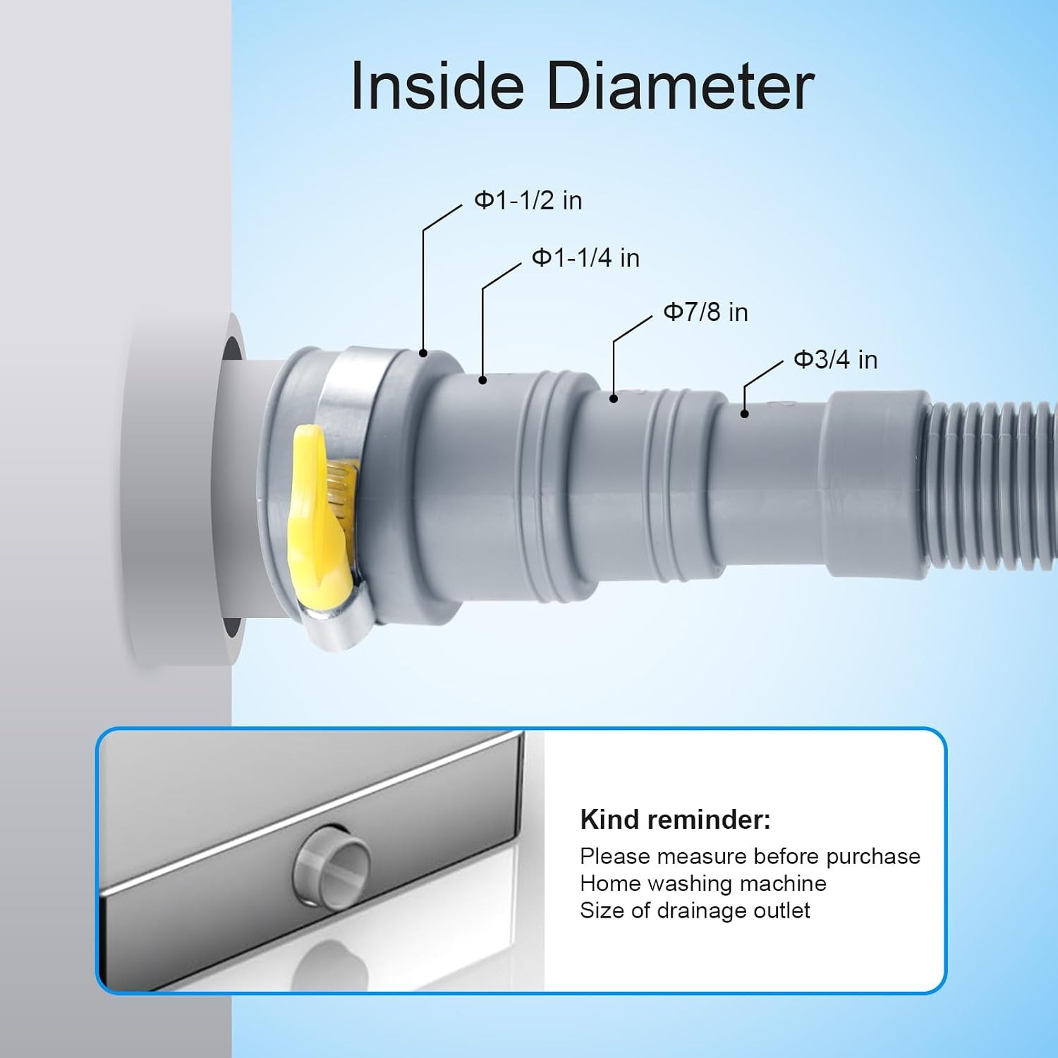 Washer Drain Hose Extension Kit, 6 ft Corrugated Hose with Clamps and U-Bend Holder: image 3