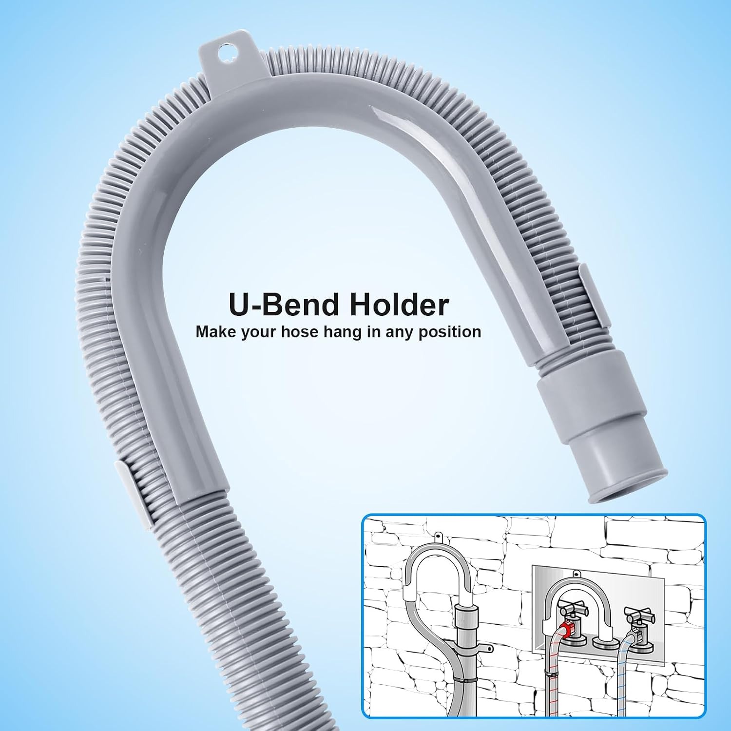 Washer Drain Hose Extension Kit, 6 ft Corrugated Hose with Clamps and U-Bend Holder: image 6