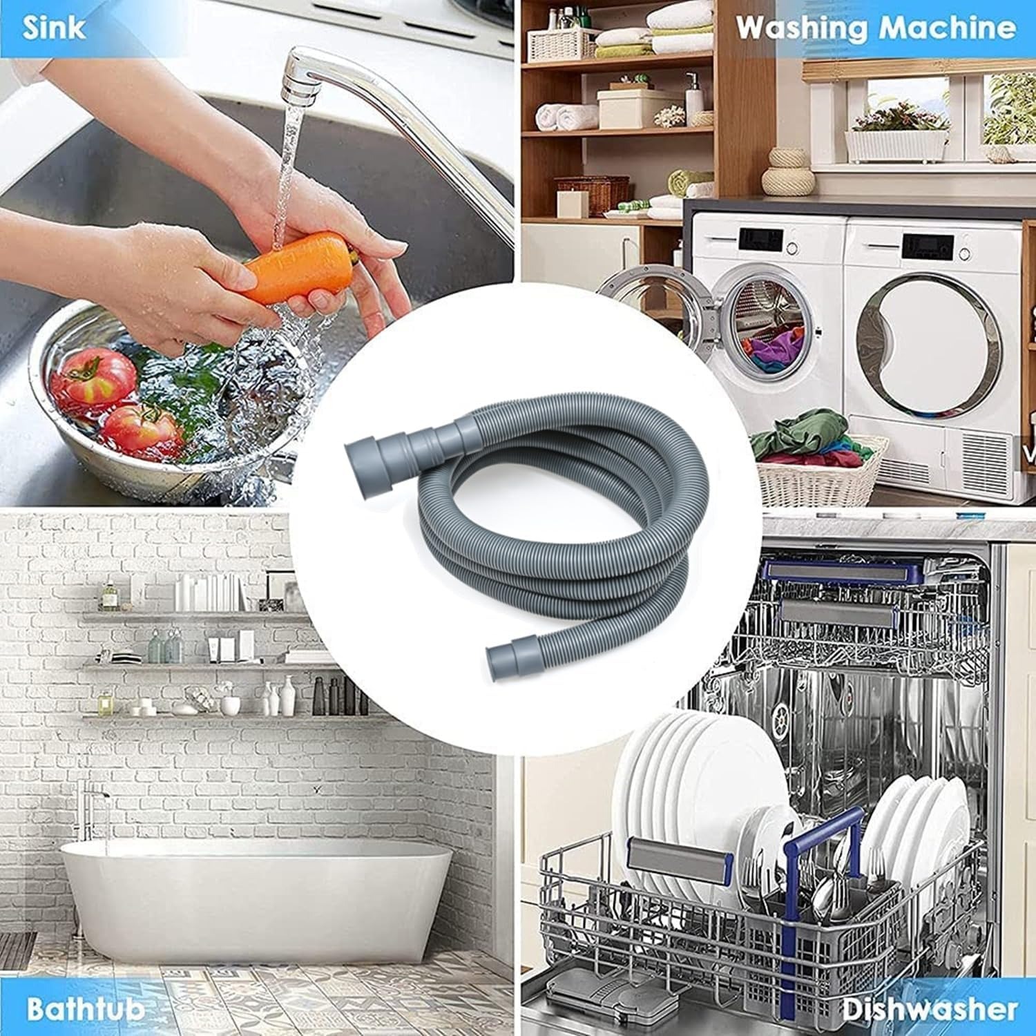 Washer Drain Hose Extension Kit, 6 ft Corrugated Hose with Clamps and U-Bend Holder: image 8