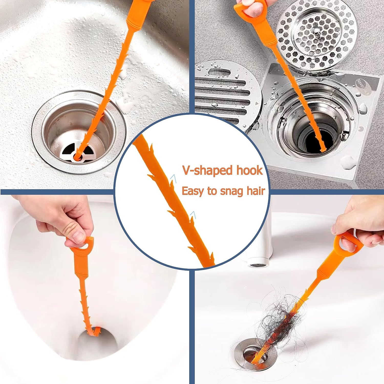 Barbed Drain Snake 25 Inch, 8 Pack Hair Clog Remover Tool: image 6