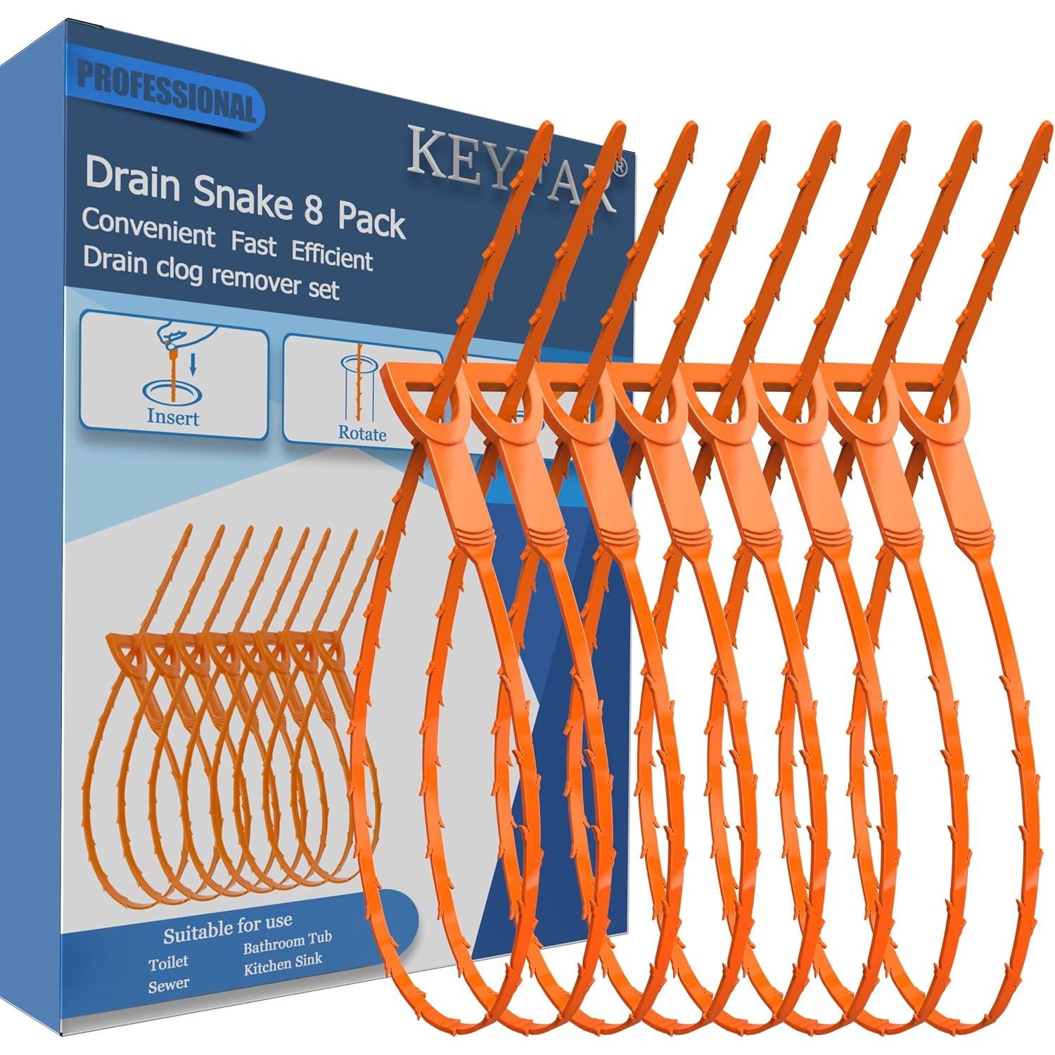 Barbed Drain Snake 25 Inch, 8 Pack Hair Clog Remover Tool