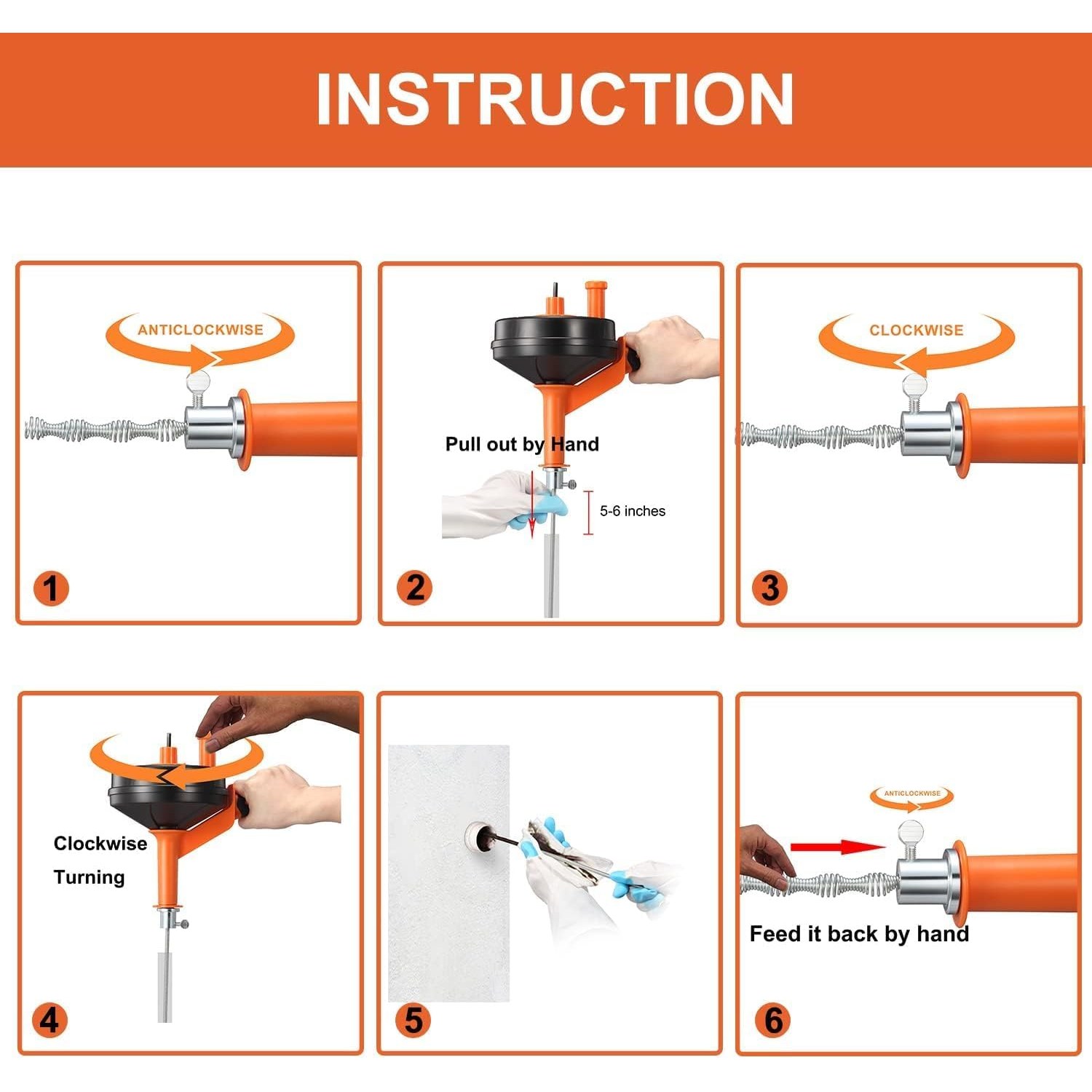 25 Ft Drain Auger with Drill Adapter and Gloves