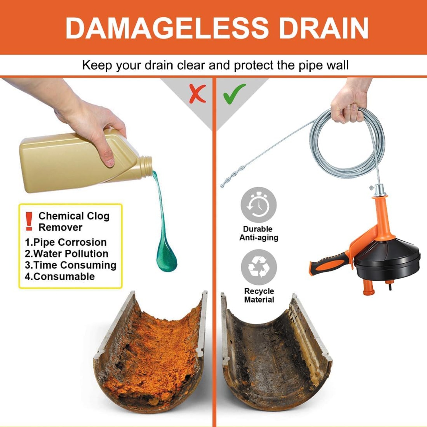 25 Ft Drain Auger with Drill Adapter and Gloves