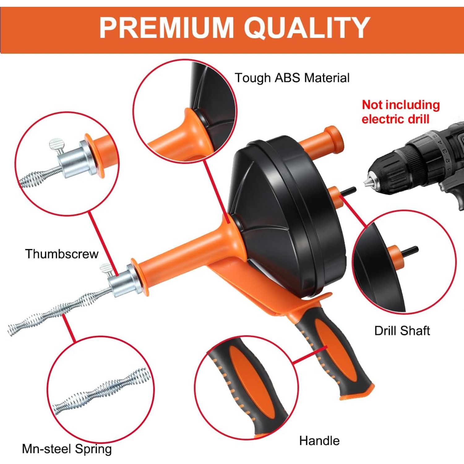 25 Ft Drain Auger with Drill Adapter and Gloves