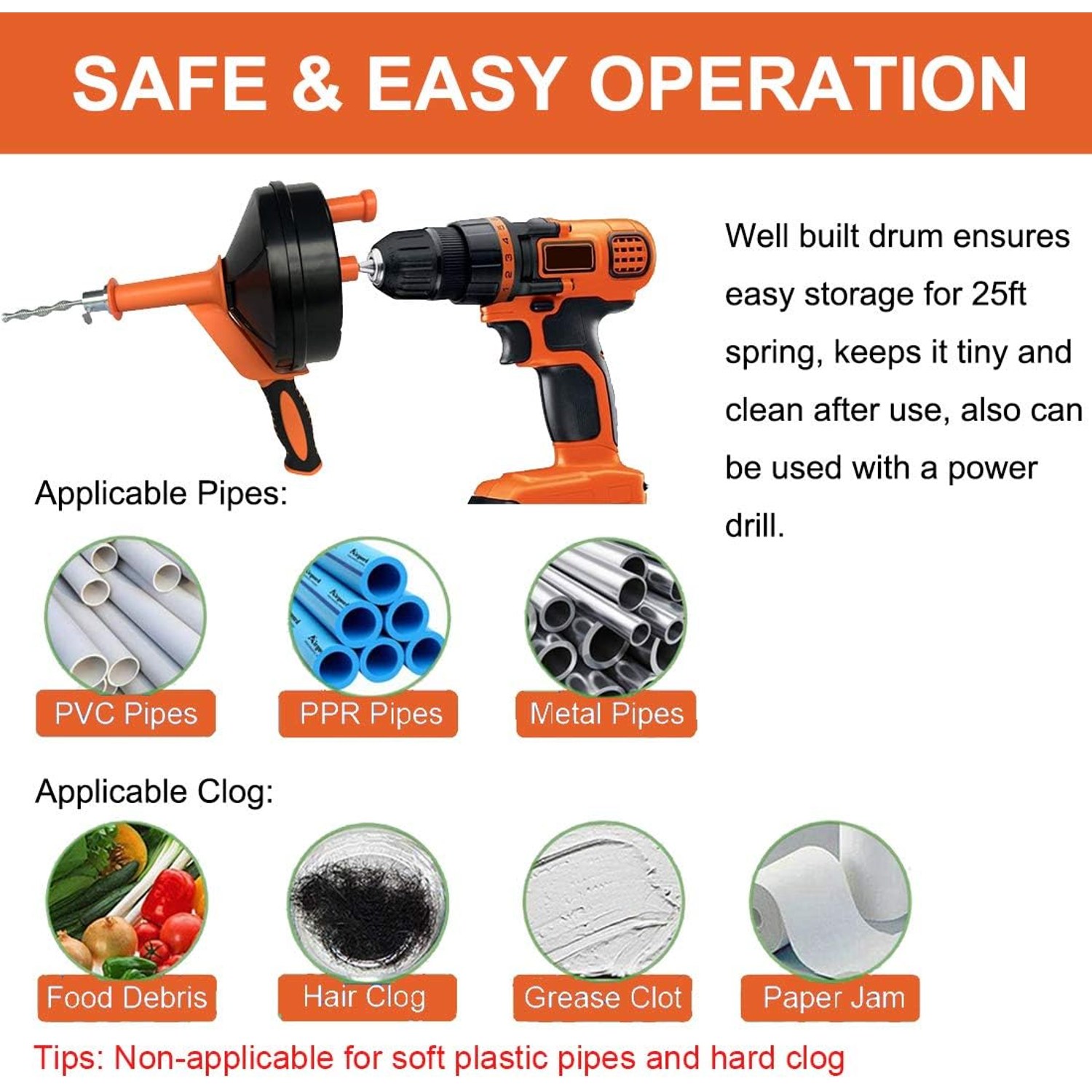25 Ft Drain Auger with Drill Adapter and Gloves: image 7