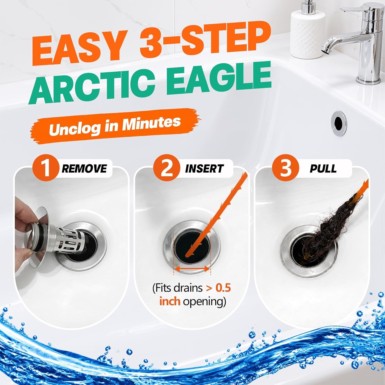 Flexible Barbed Drain Snake Hair Clog Remover (3 Pack): image 3