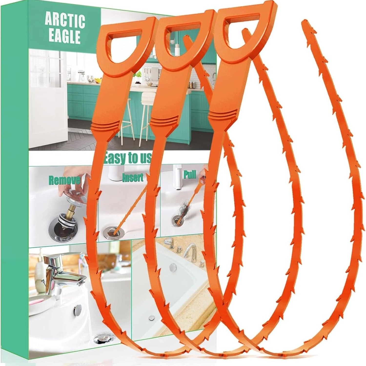 Flexible Barbed Drain Snake Hair Clog Remover (3 Pack)