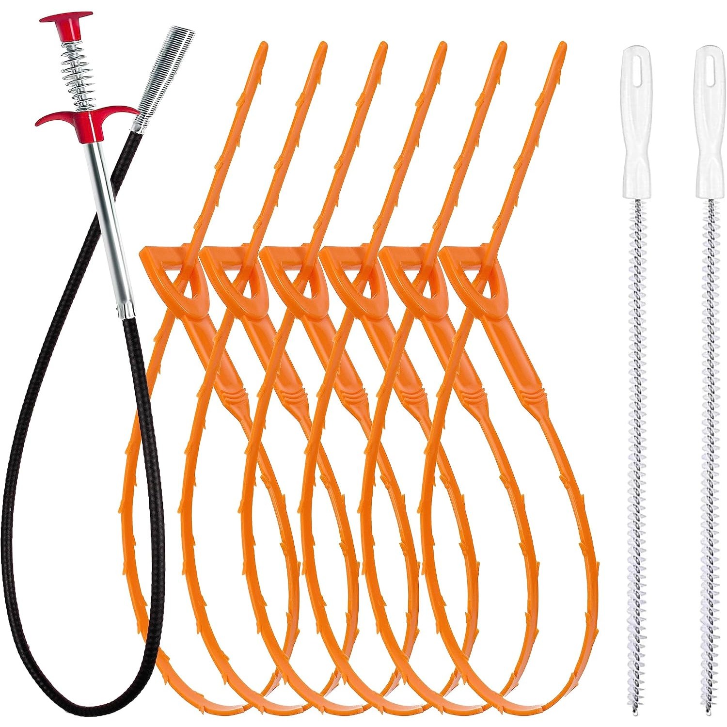 9-Piece Drain Snake Tool Set with Claw Grabber and Pipe Brushes