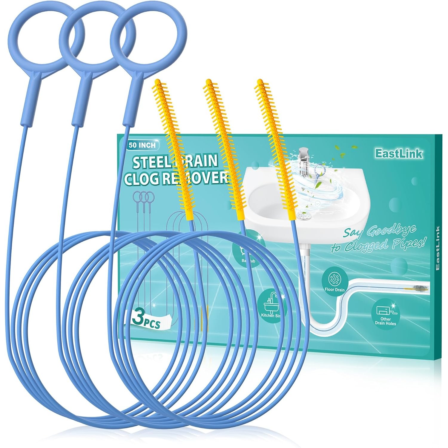 Extra Long Drain Snake 50 Inch (3 Pack)
