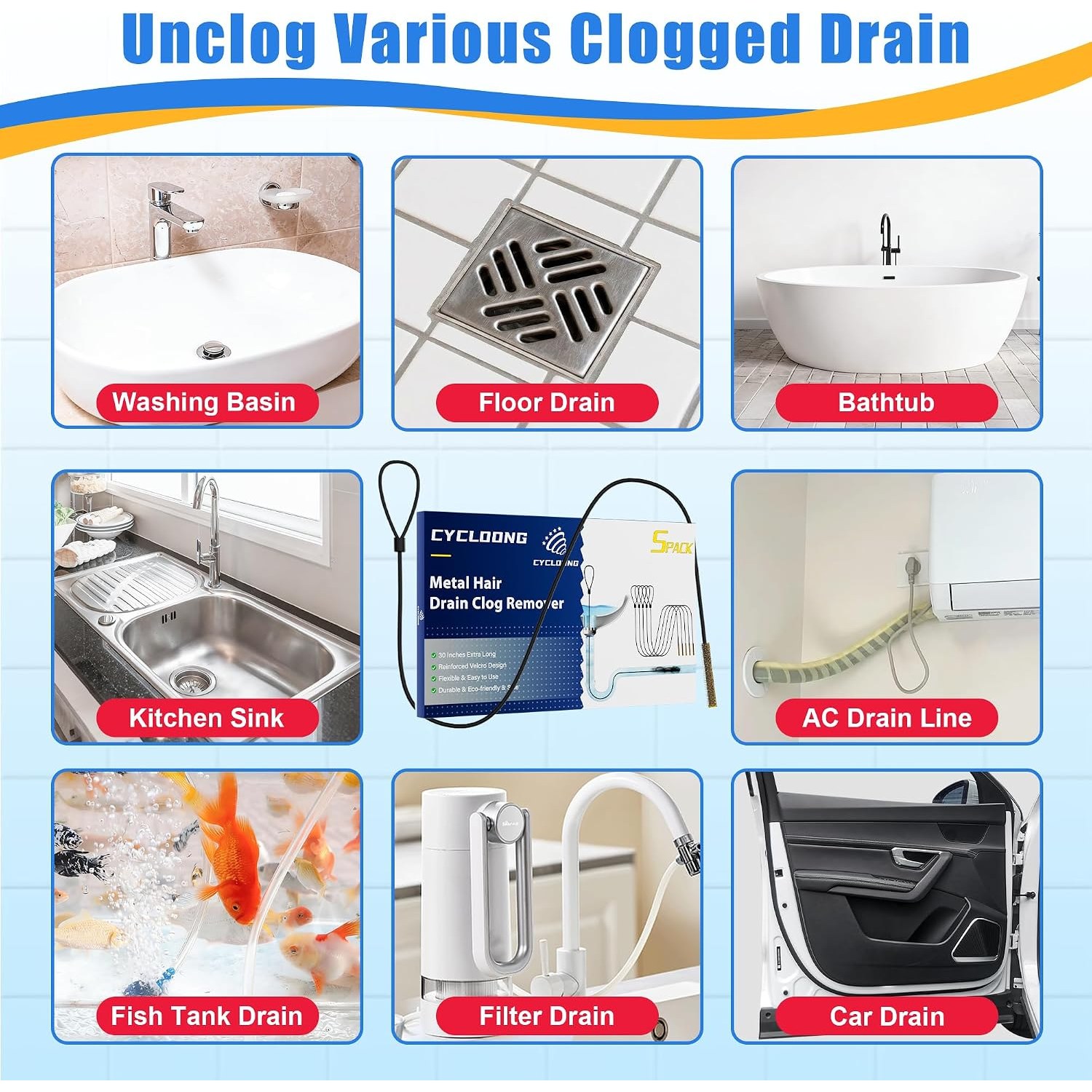 30-Inch Metal Drain Snake, 5 Pack: image 7