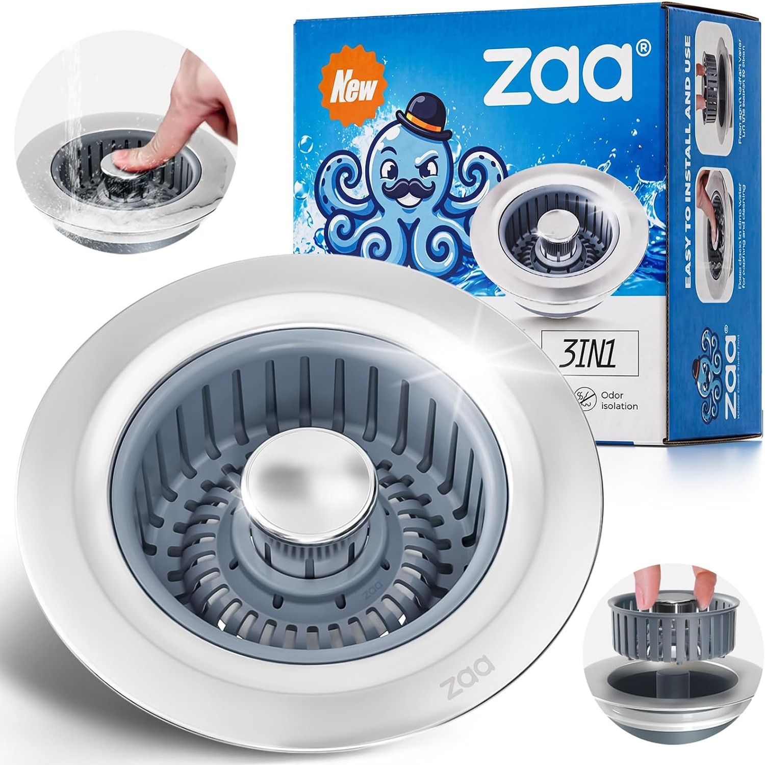 Three in One Kitchen Sink Strainer Stopper with Pop-Up Drain Cover