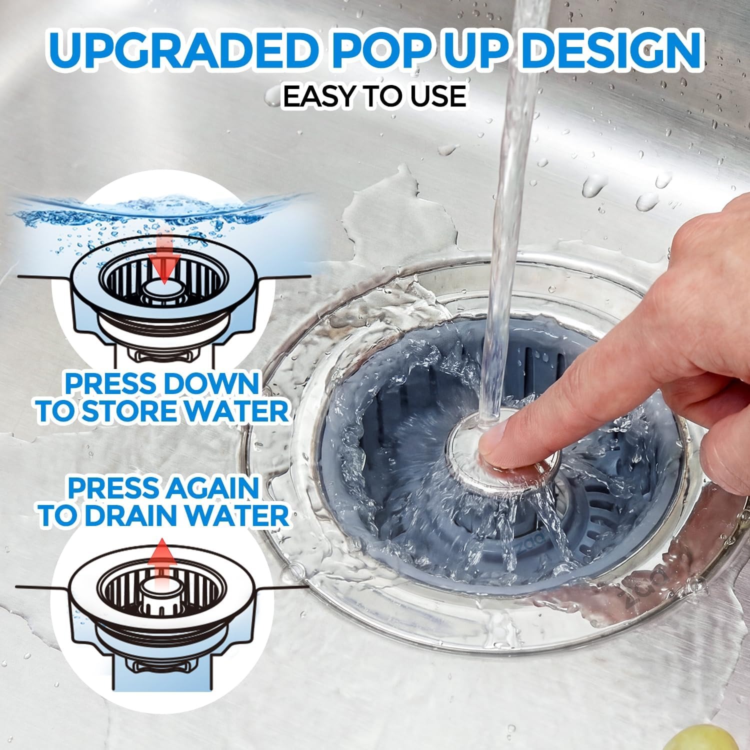 Three in One Kitchen Sink Strainer Stopper with Pop-Up Drain Cover: image 4