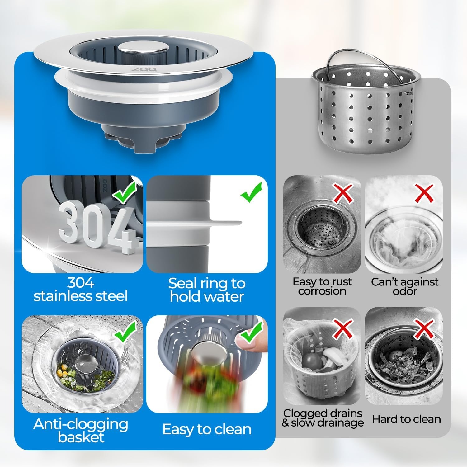 Three in One Kitchen Sink Strainer Stopper with Pop-Up Drain Cover: image 5