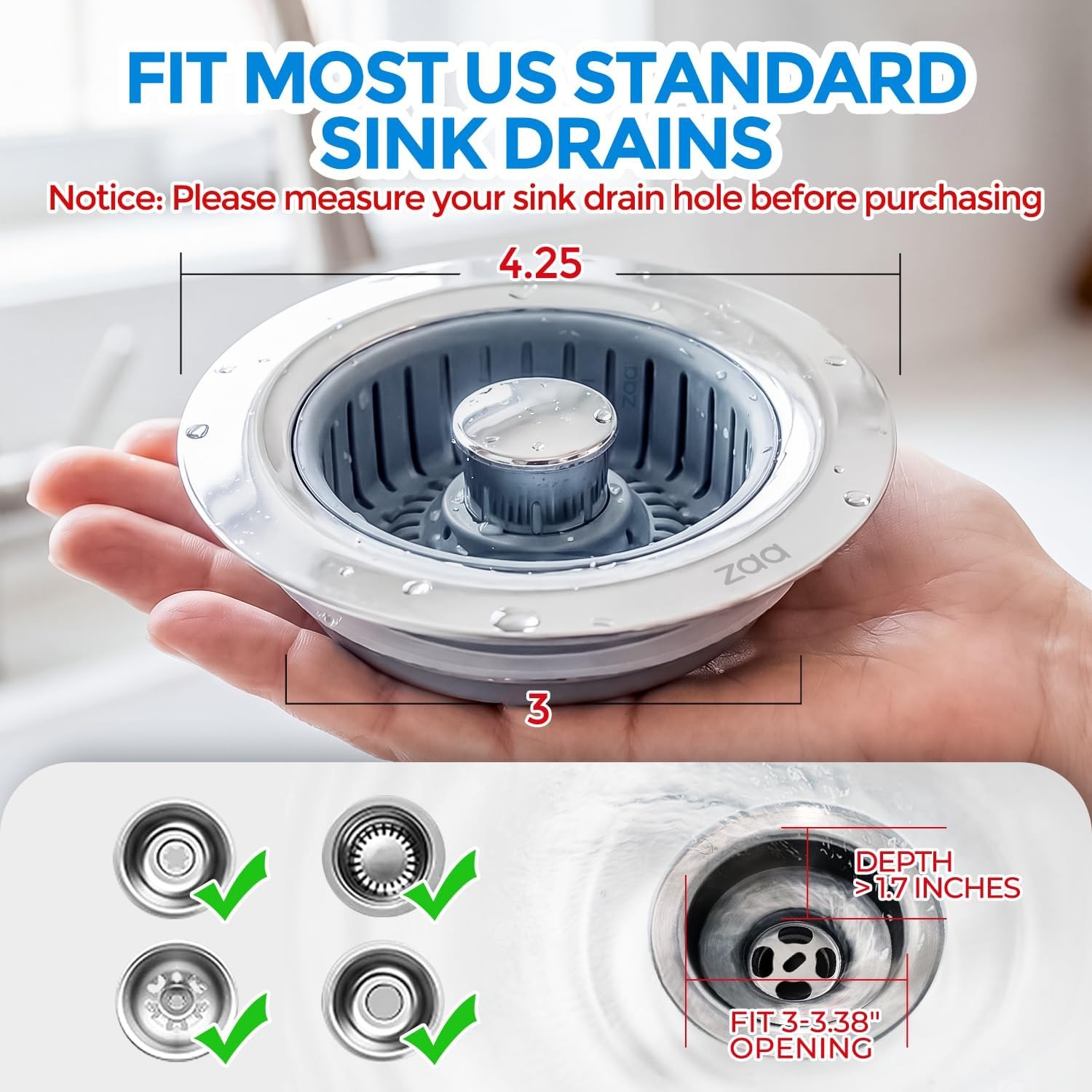 Three in One Kitchen Sink Strainer Stopper with Pop-Up Drain Cover: image 7