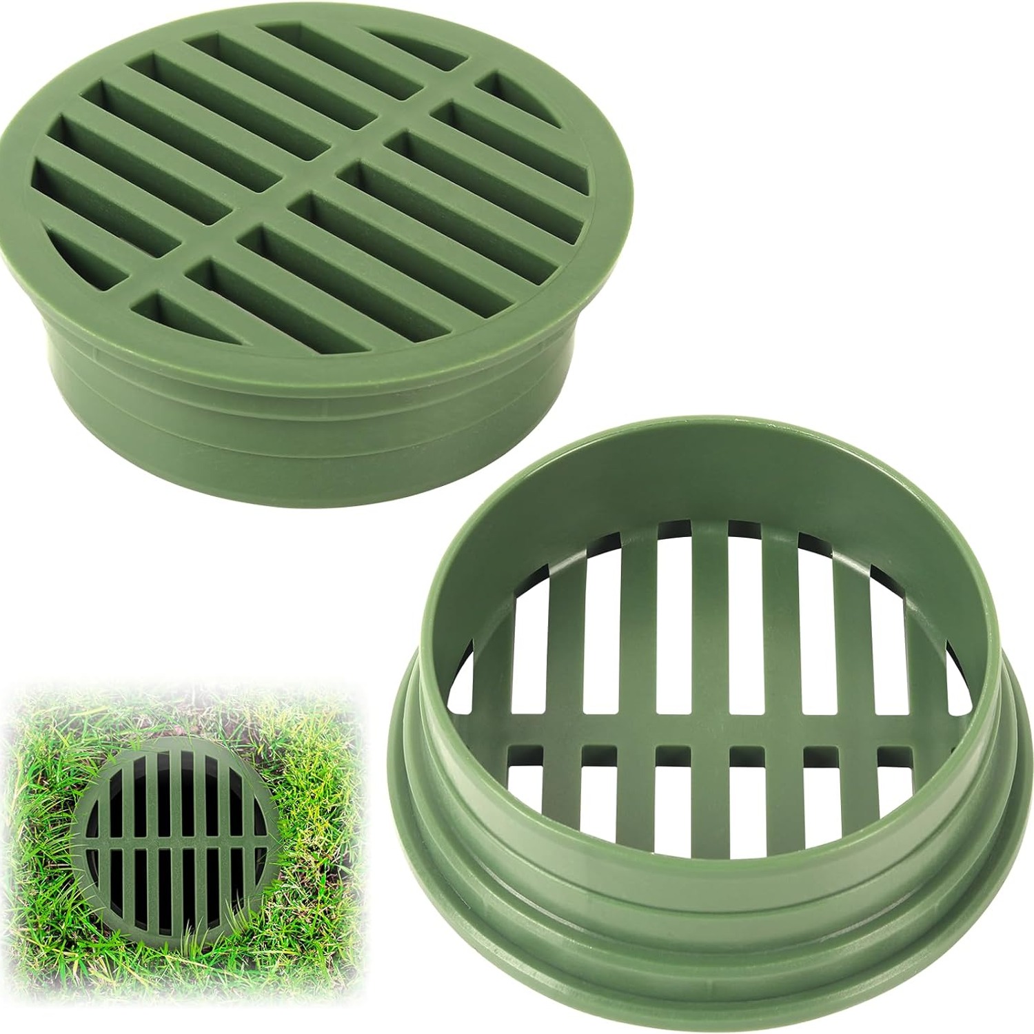 Green 4 Inch Round Drainage Grate Cover (2 Pack)