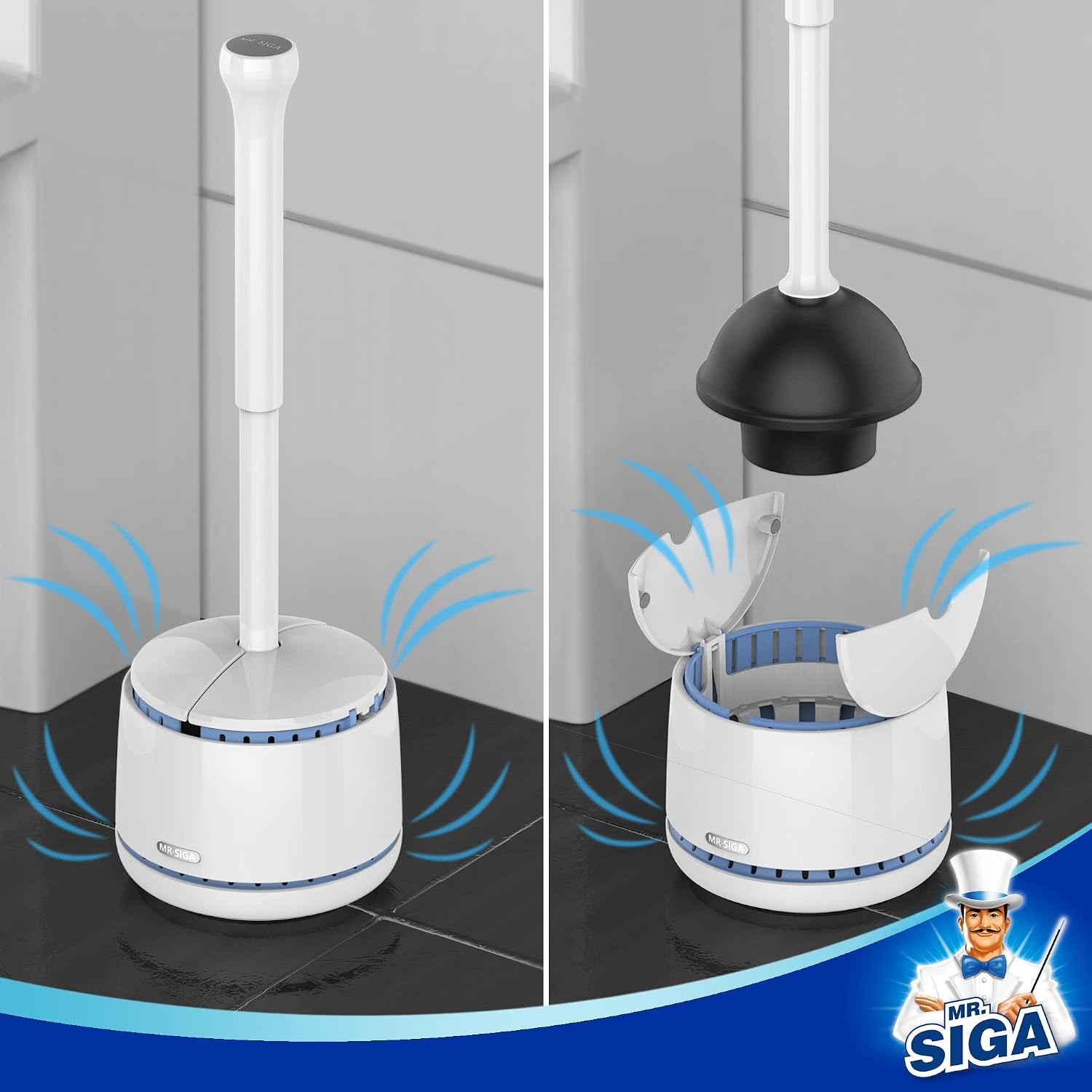 Toilet Plunger with Covered Holder and Auto-Lift Lid: image 6
