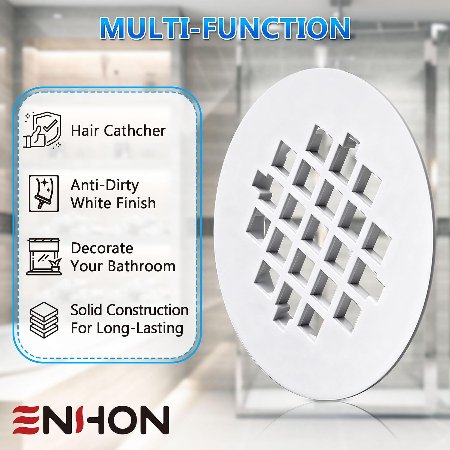 Snap In Shower Drain Cover, White Round PVC Strainer Grid, 2 Pack: image 4
