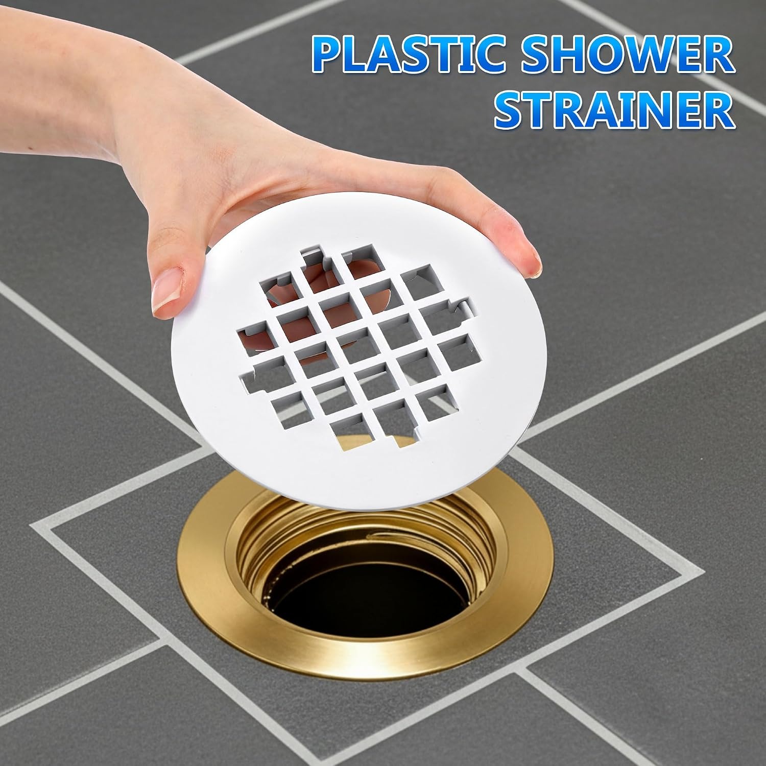 Snap In Shower Drain Cover, White Round PVC Strainer Grid, 2 Pack: image 7
