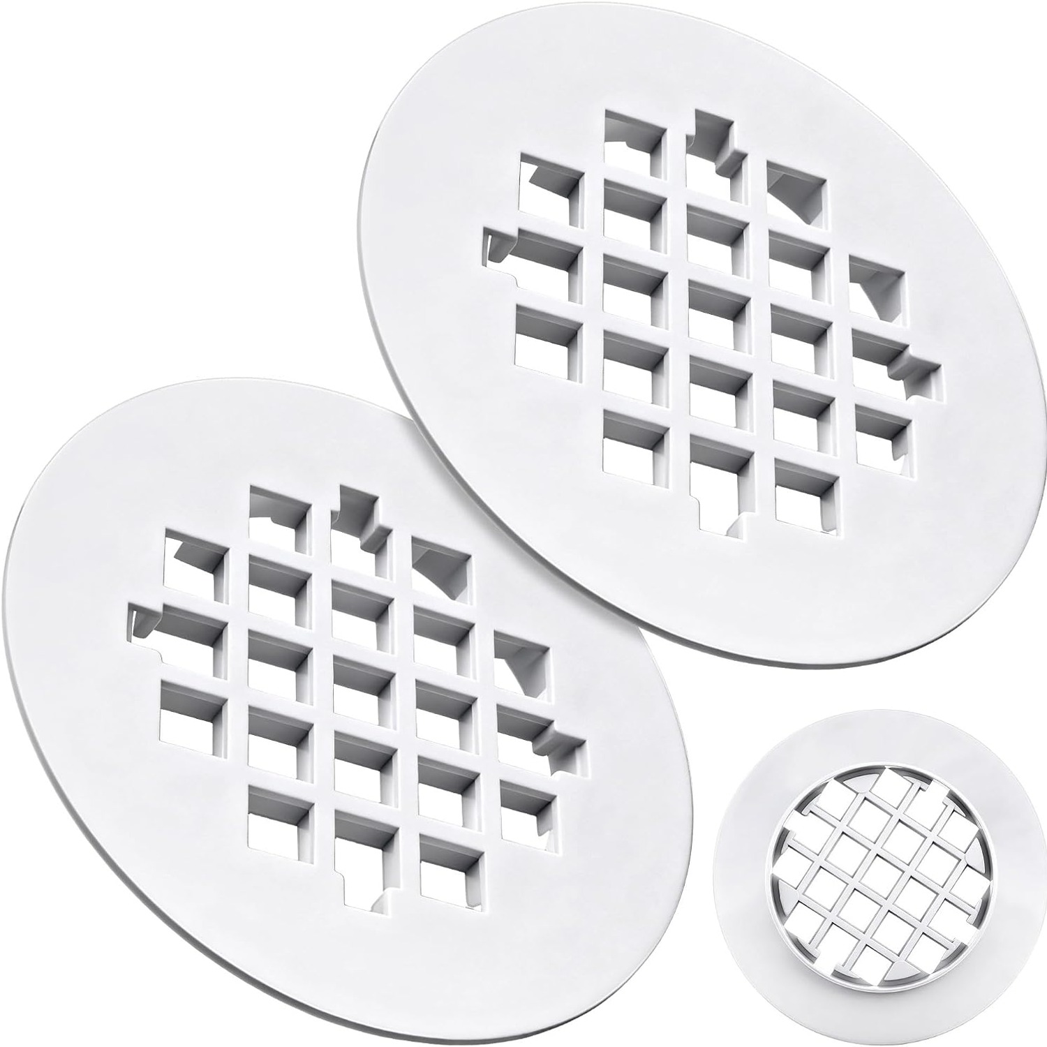 Snap In Shower Drain Cover, White Round PVC Strainer Grid, 2 Pack: image 9