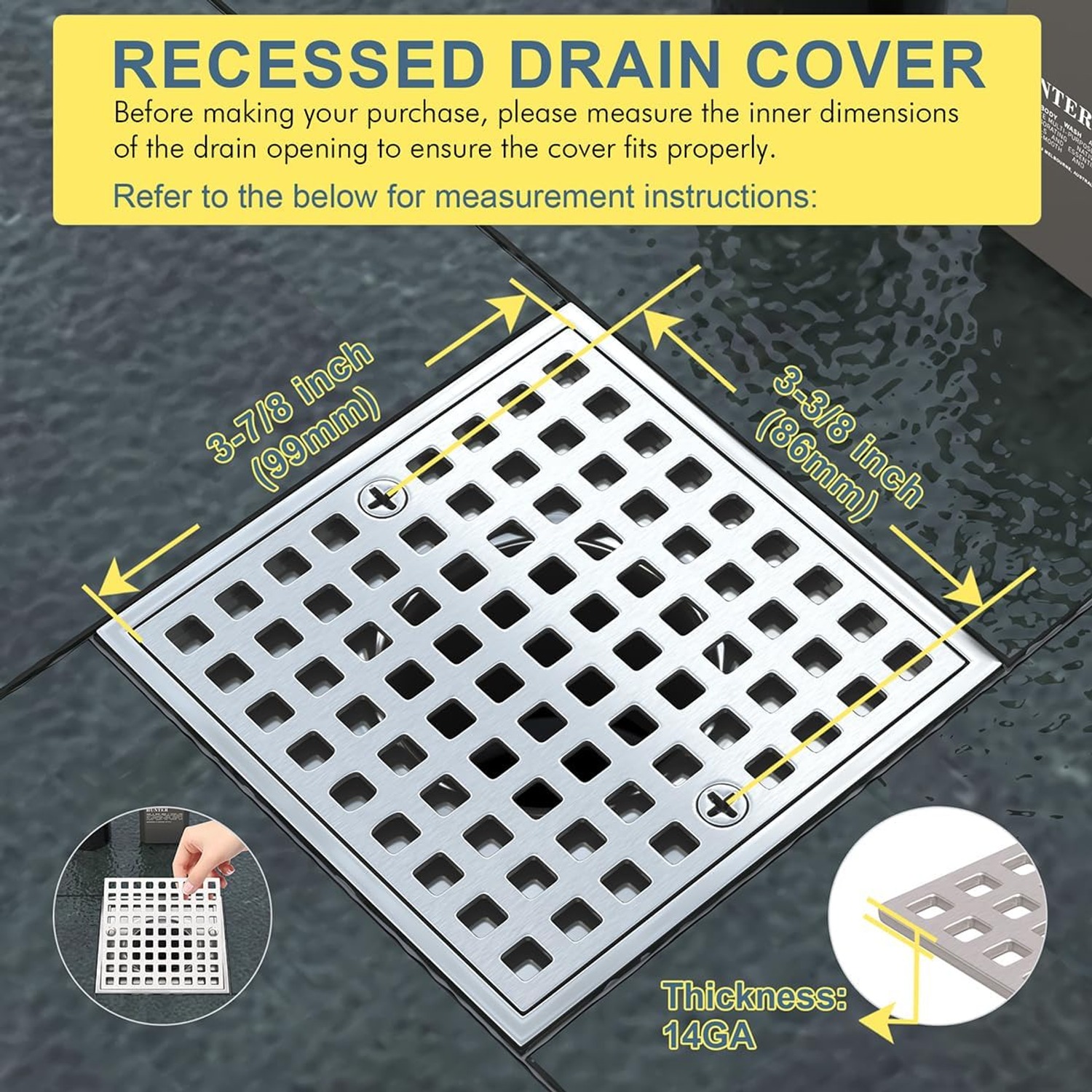 Square Shower Drain Cover in Brushed Nickel Stainless Steel: image 2