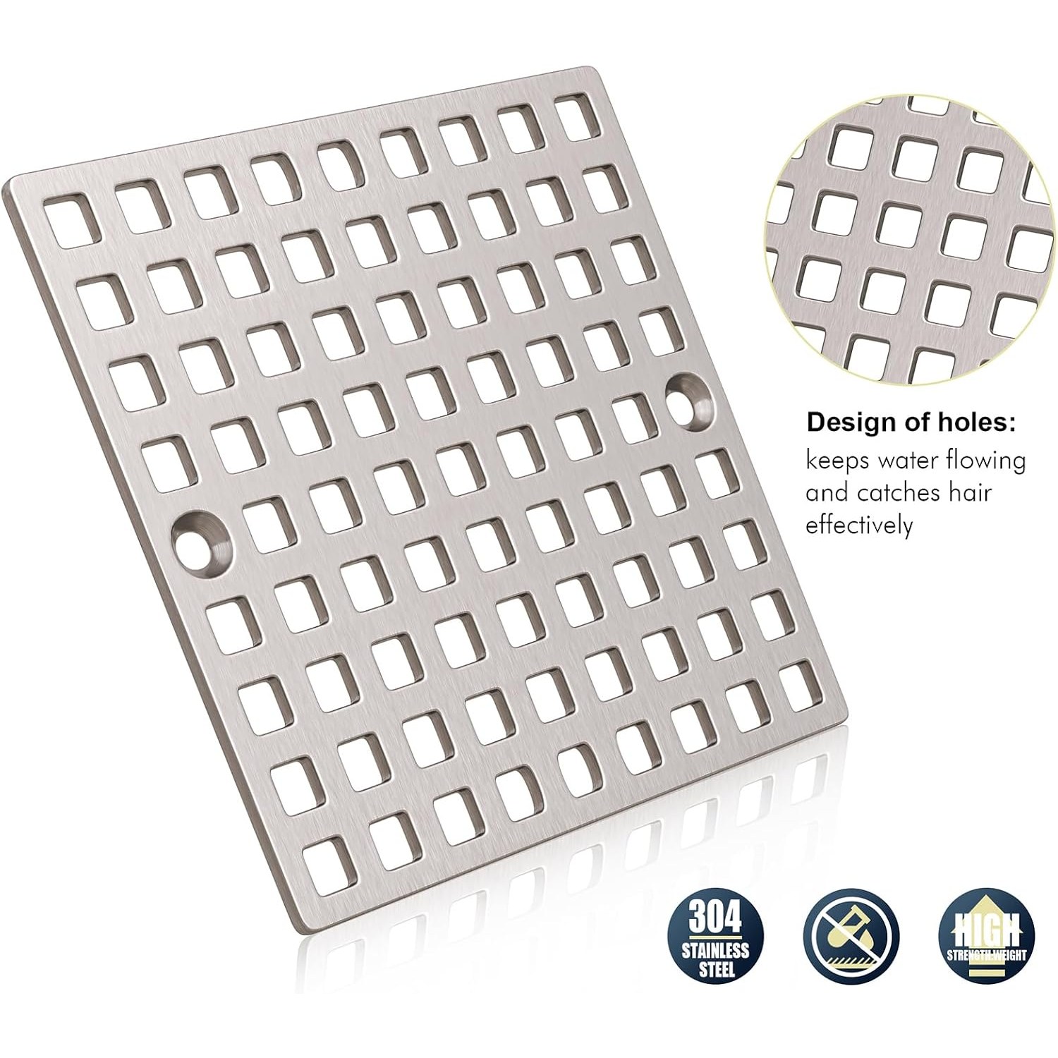 Square Shower Drain Cover in Brushed Nickel Stainless Steel: image 3
