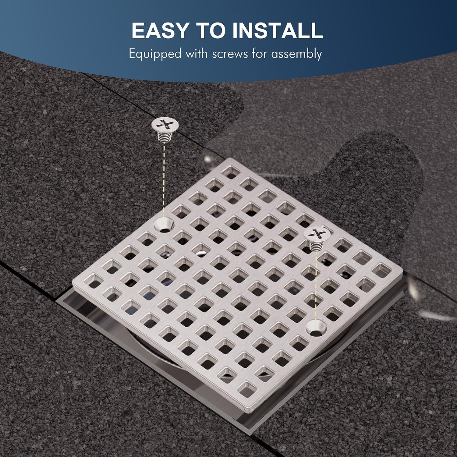Square Shower Drain Cover in Brushed Nickel Stainless Steel: image 4
