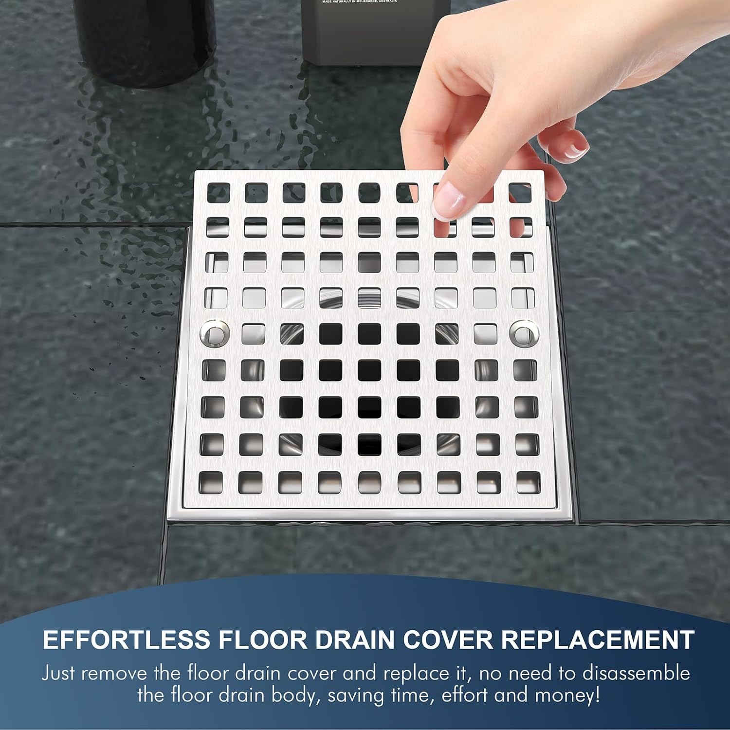 Square Shower Drain Cover in Brushed Nickel Stainless Steel: image 5