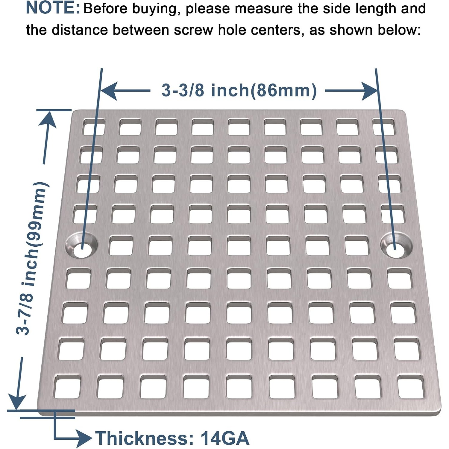 Square Shower Drain Cover in Brushed Nickel Stainless Steel: image 7