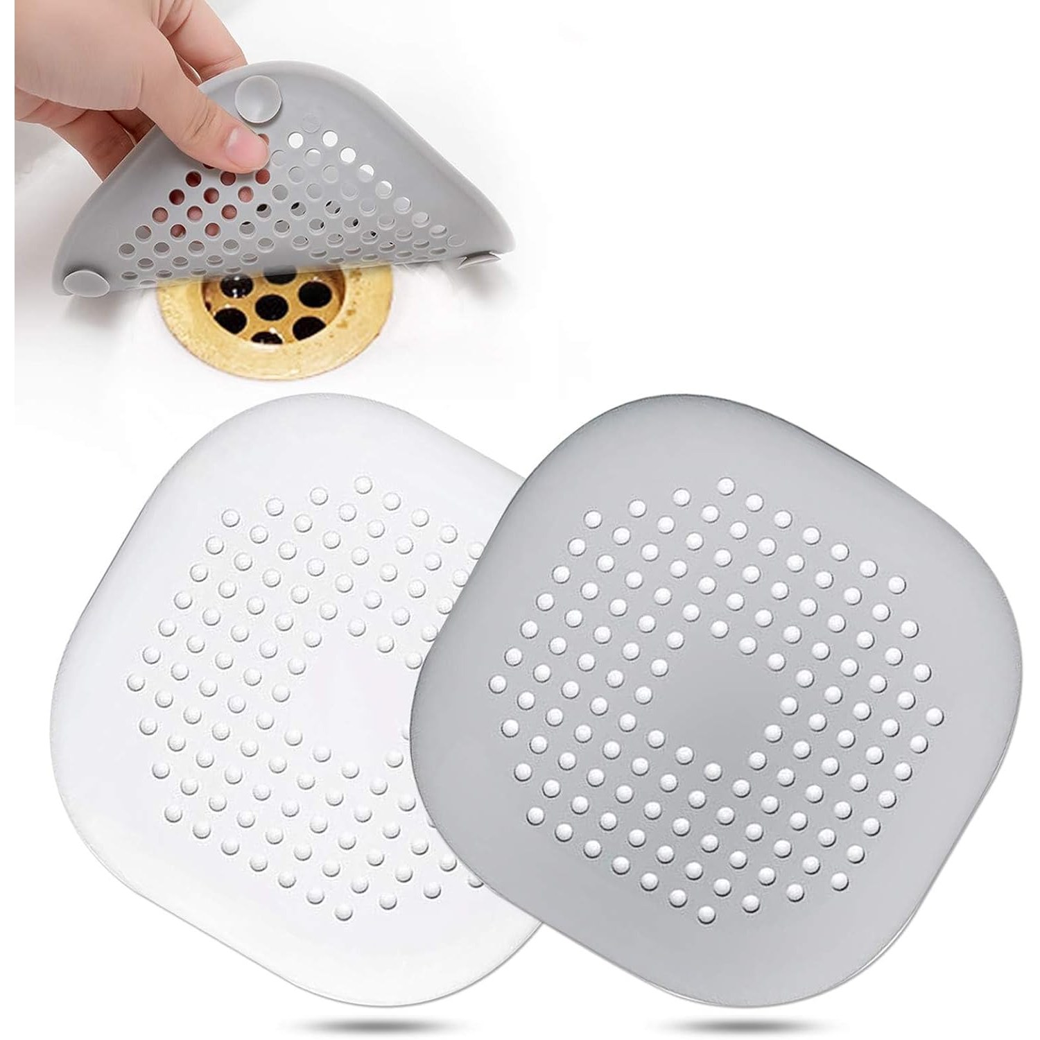 Square Silicone Shower Drain Cover with Suction Cups (2 Pack)