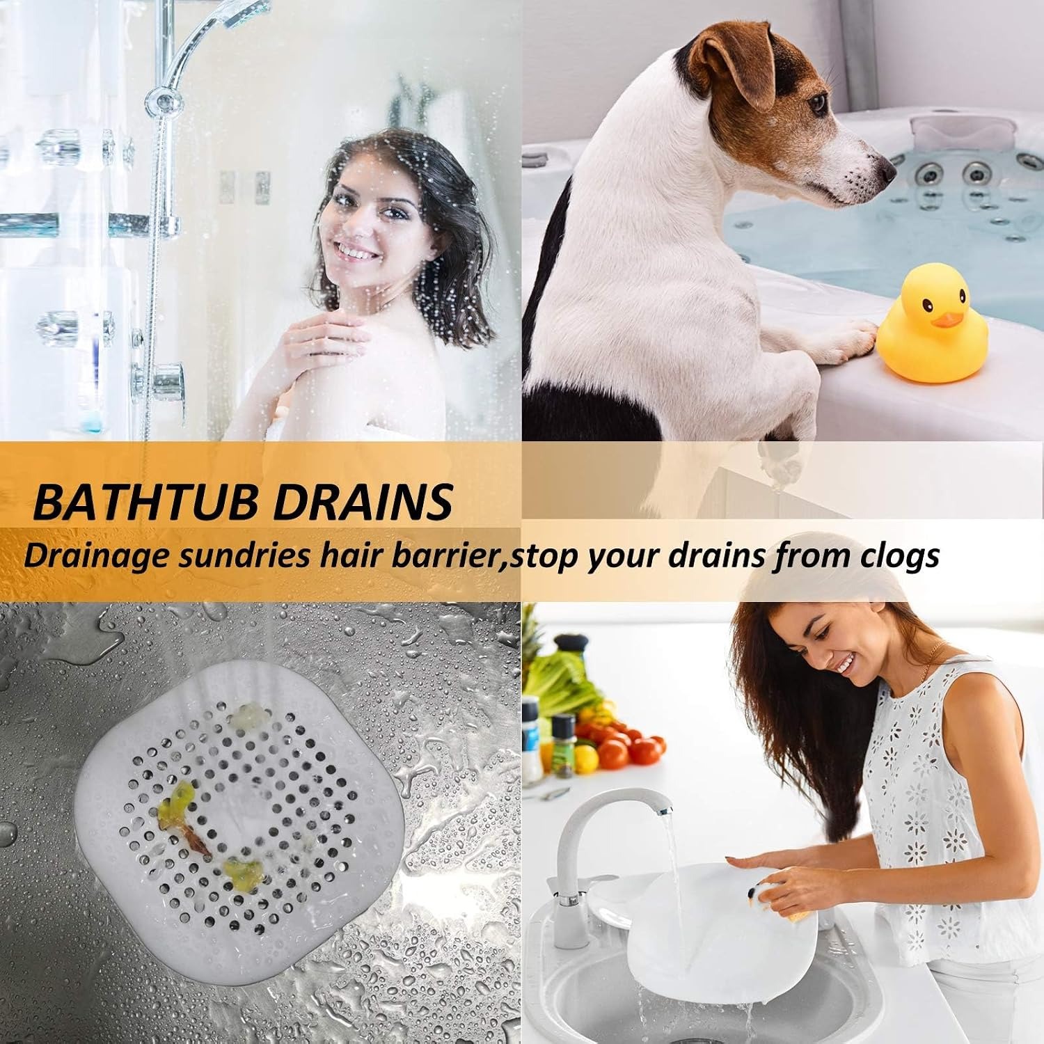 Square Silicone Shower Drain Cover with Suction Cups (2 Pack)