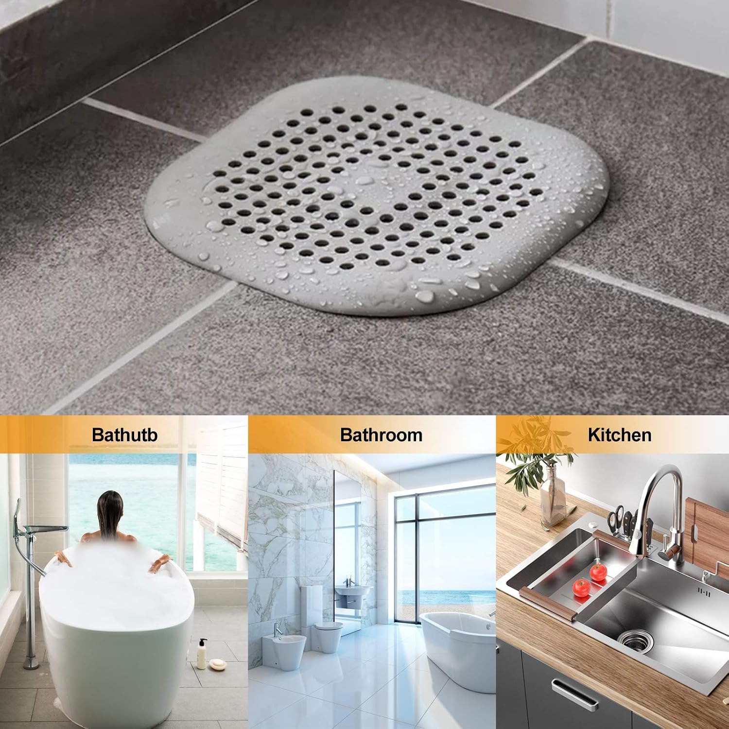Square Silicone Shower Drain Cover with Suction Cups (2 Pack)
