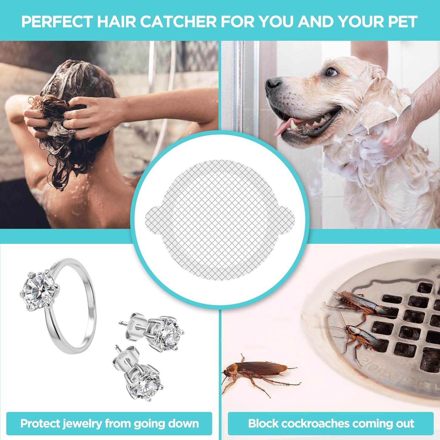 Disposable Shower Drain Hair Catcher, 25 Pack Peel and Stick Mesh Stickers: image 3