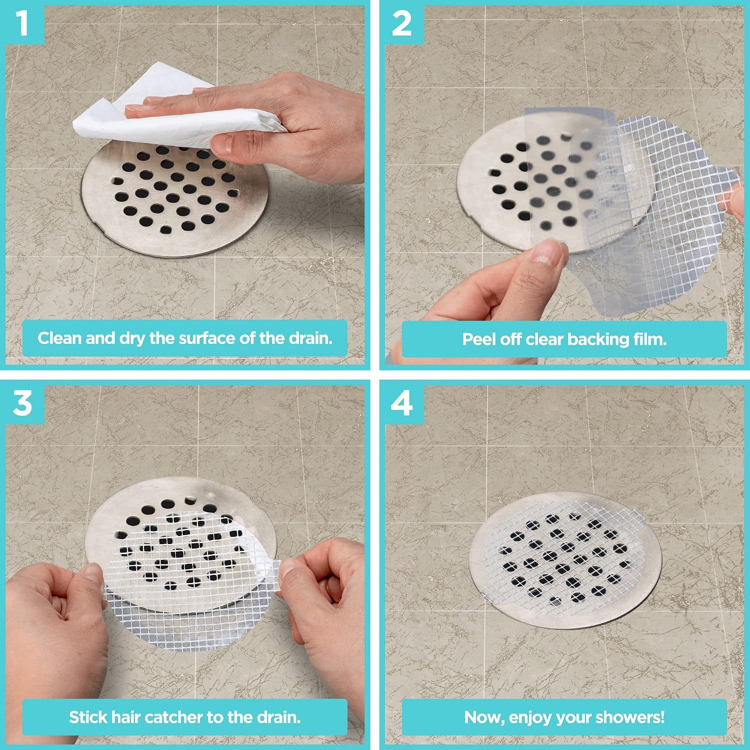 Disposable Shower Drain Hair Catcher, 25 Pack Peel and Stick Mesh Stickers: image 5