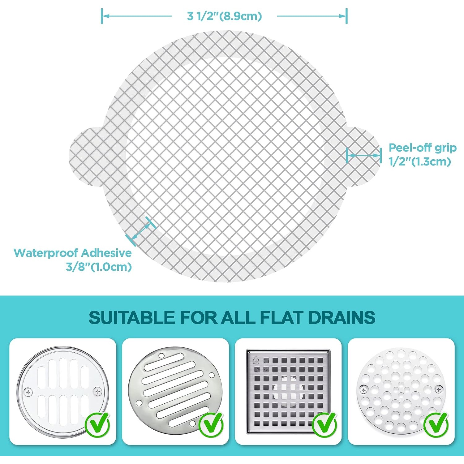 Disposable Shower Drain Hair Catcher, 25 Pack Peel and Stick Mesh Stickers: image 7