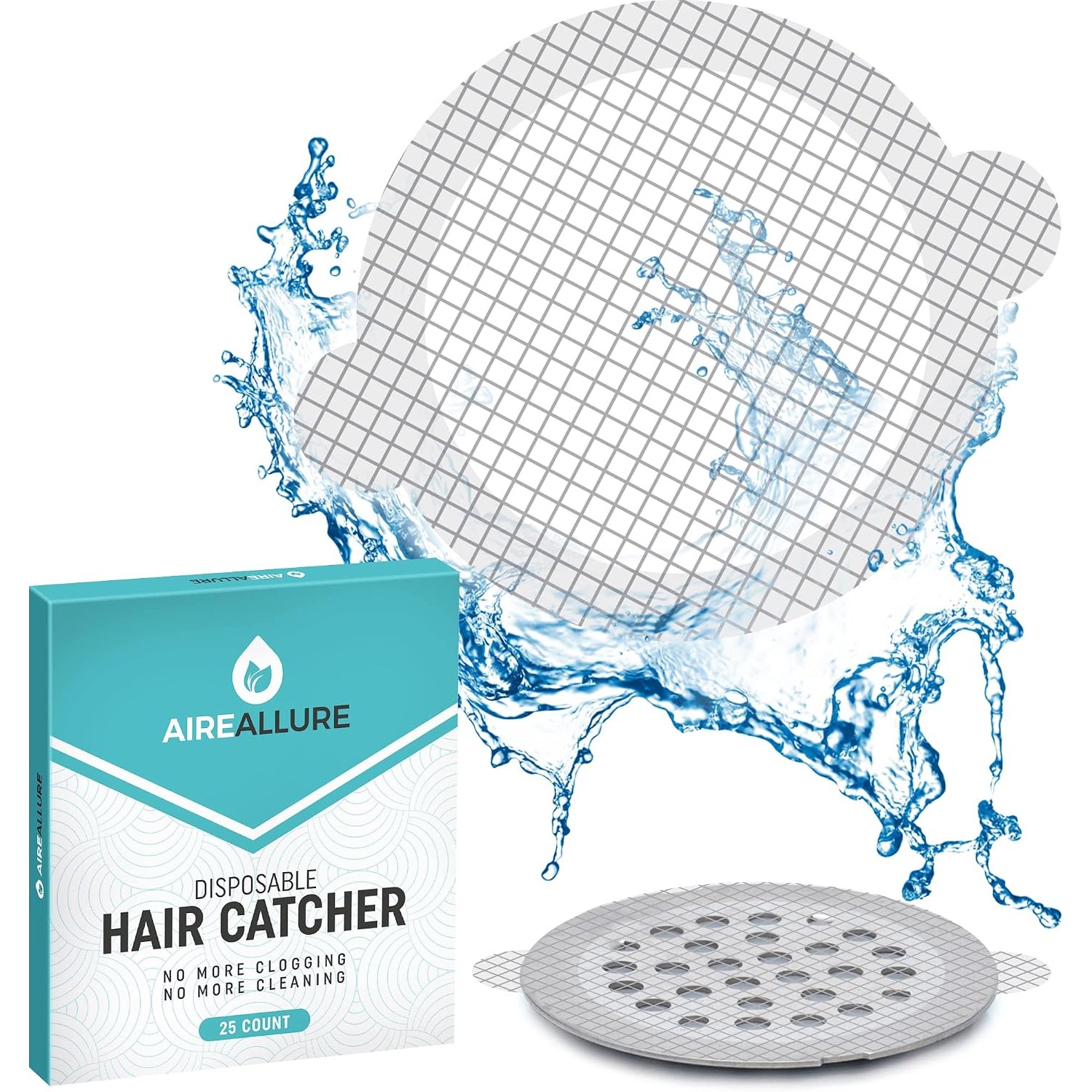 Disposable Shower Drain Hair Catcher, 25 Pack Peel and Stick Mesh Stickers