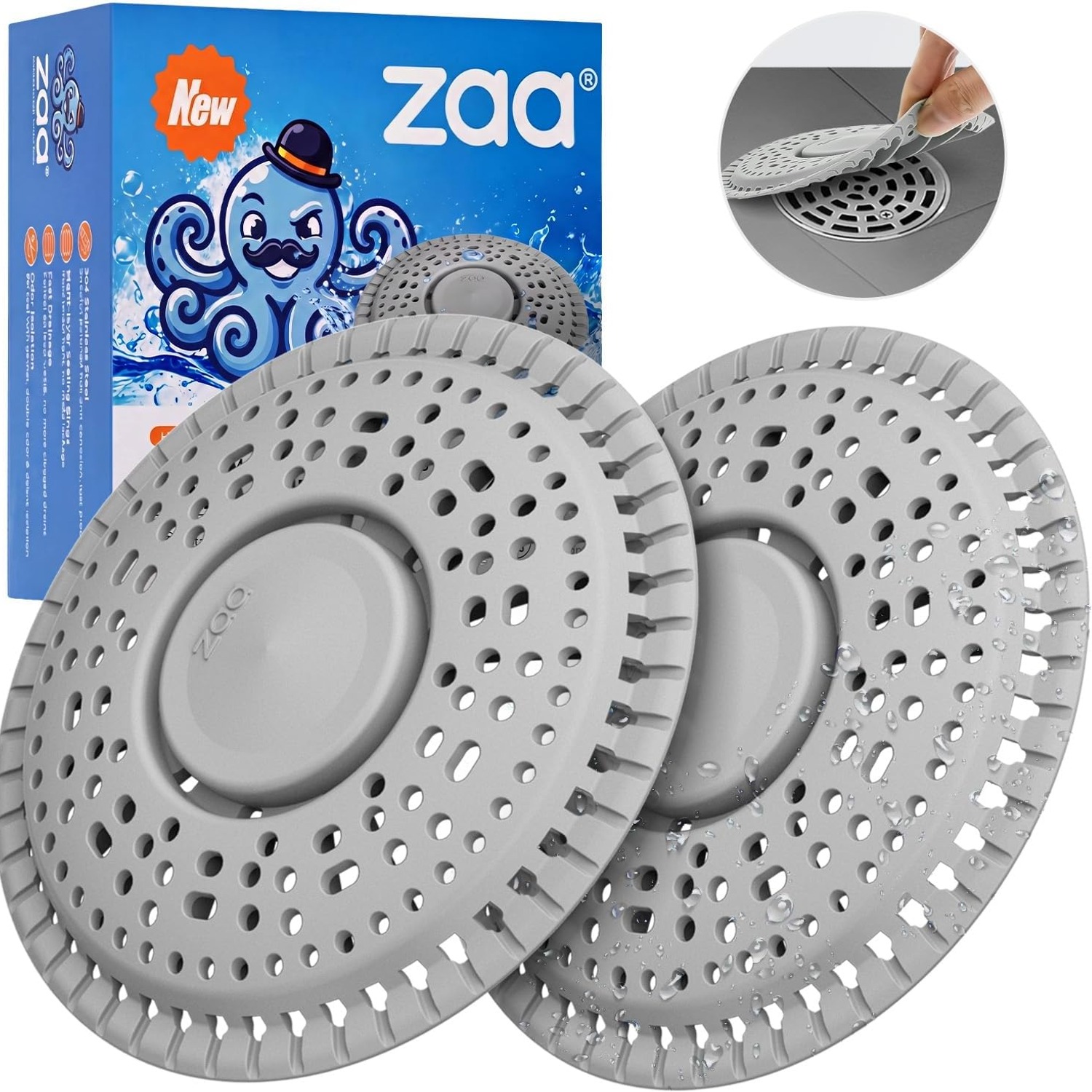 Silicone Shower Drain Cover 5.5 Inch, Weighted Hair Catcher, 2 Pack