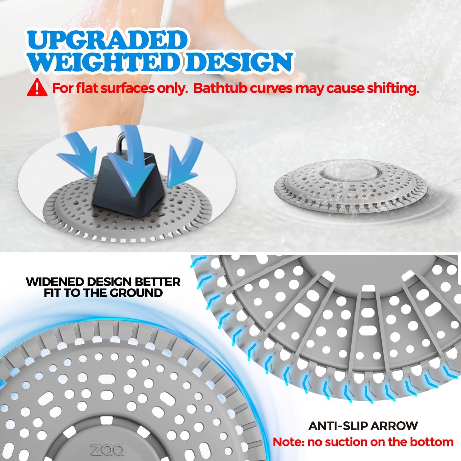 Silicone Shower Drain Cover 5.5 Inch, Weighted Hair Catcher, 2 Pack: image 2