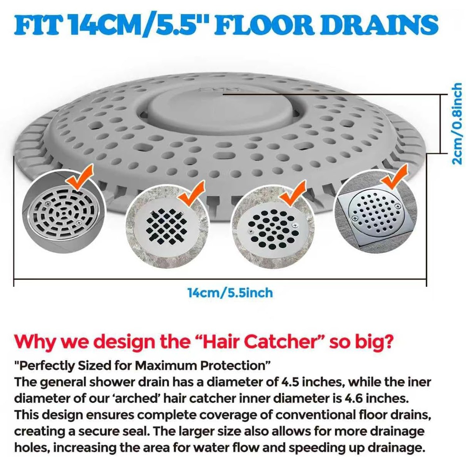 Silicone Shower Drain Cover 5.5 Inch, Weighted Hair Catcher, 2 Pack: image 4
