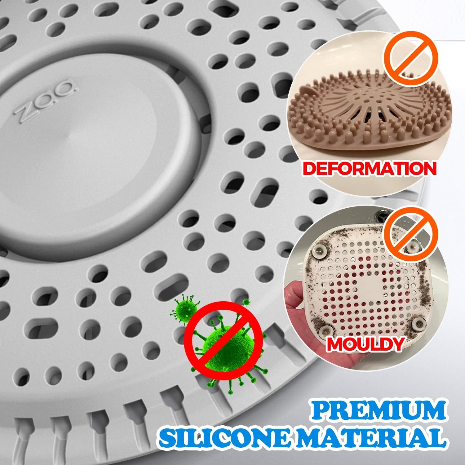 Silicone Shower Drain Cover 5.5 Inch, Weighted Hair Catcher, 2 Pack: image 5