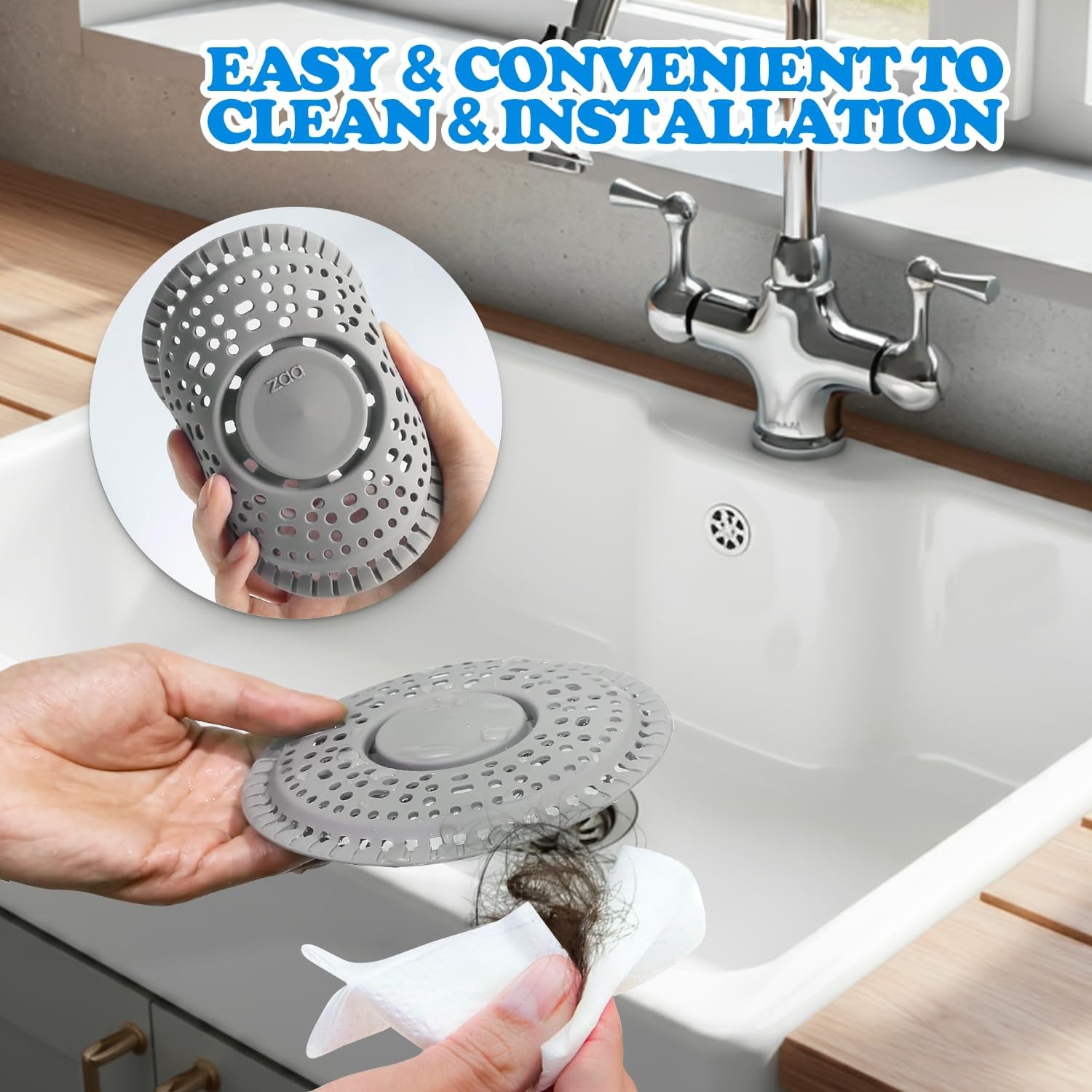Silicone Shower Drain Cover 5.5 Inch, Weighted Hair Catcher, 2 Pack: image 6