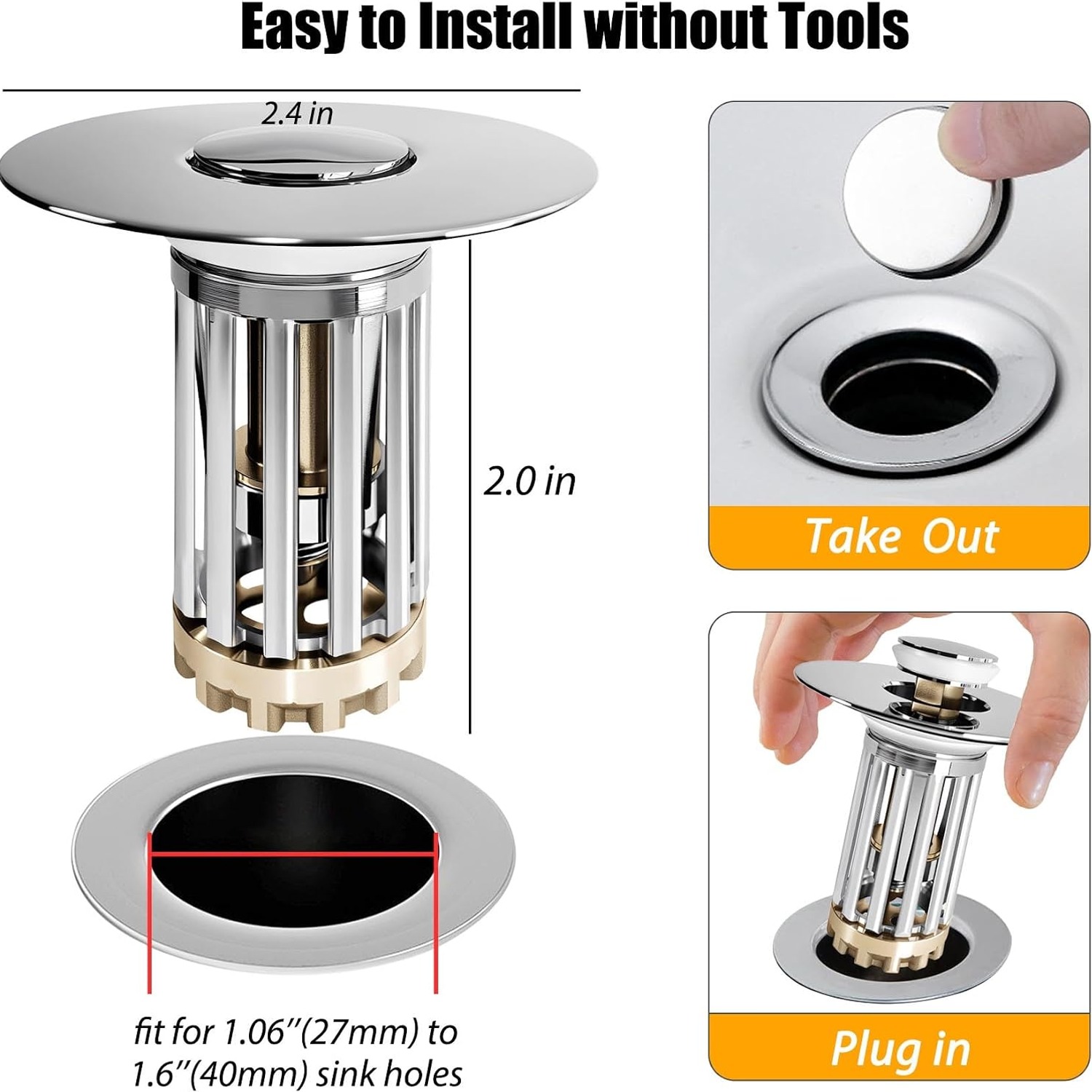 Pop Up Bathroom Sink Stopper with Filter Basket: image 4