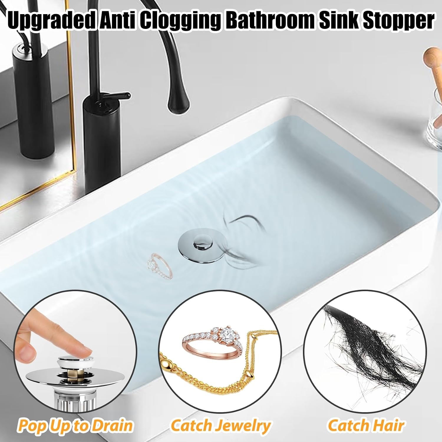 Pop Up Bathroom Sink Stopper with Filter Basket: image 6
