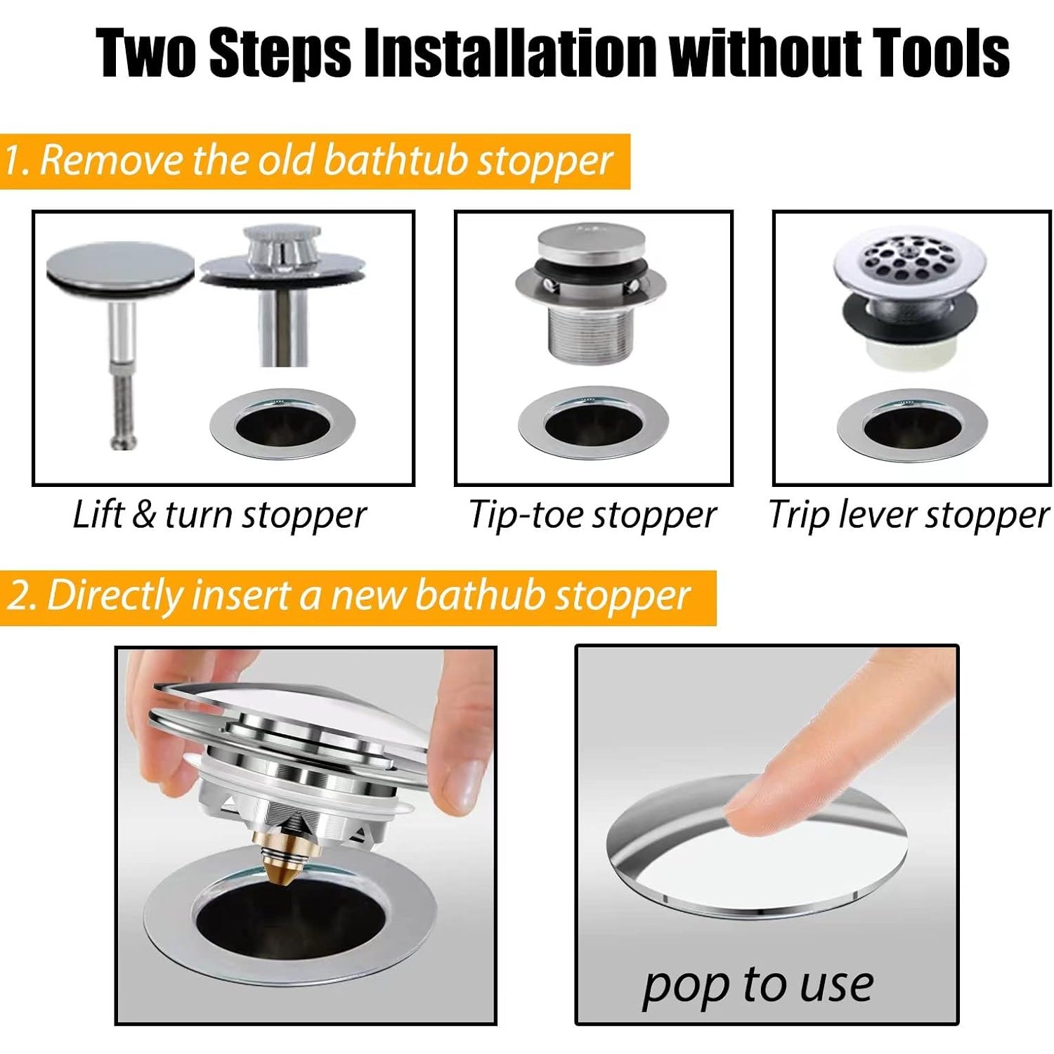 Pop Up Tub Stopper and Cover with Hair Catcher: image 4