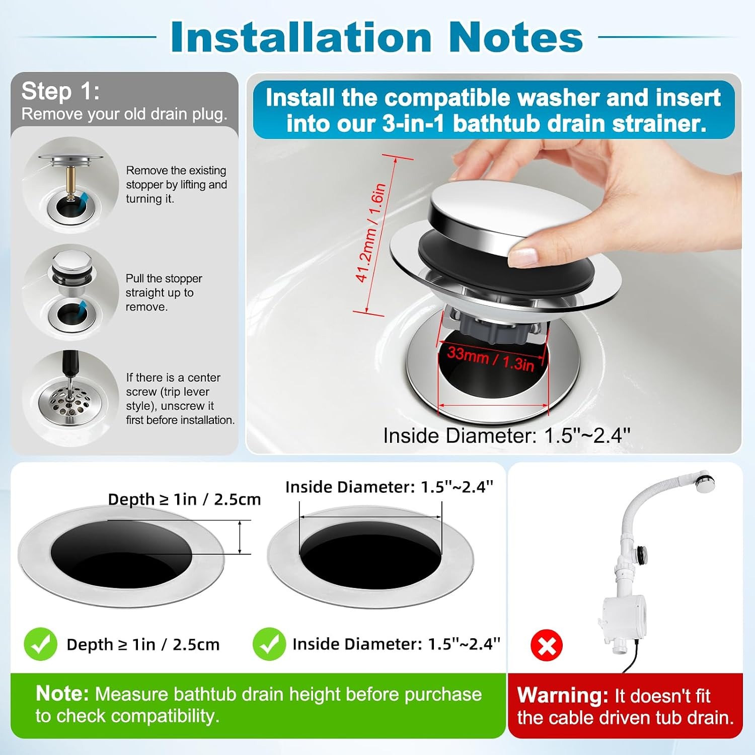 Pop Up Tub Stopper with Hair Basket: image 4