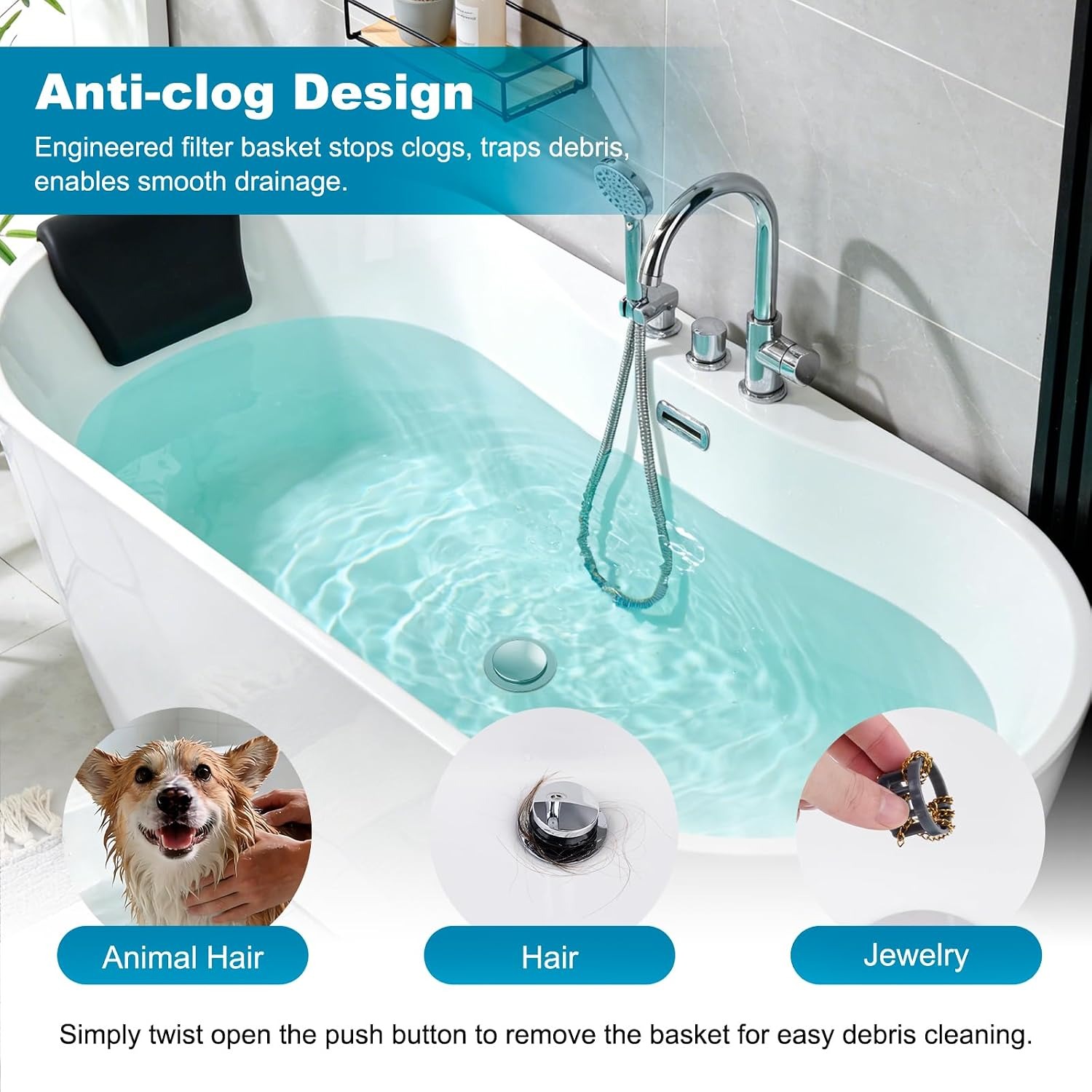 Pop Up Tub Stopper with Hair Basket: image 7